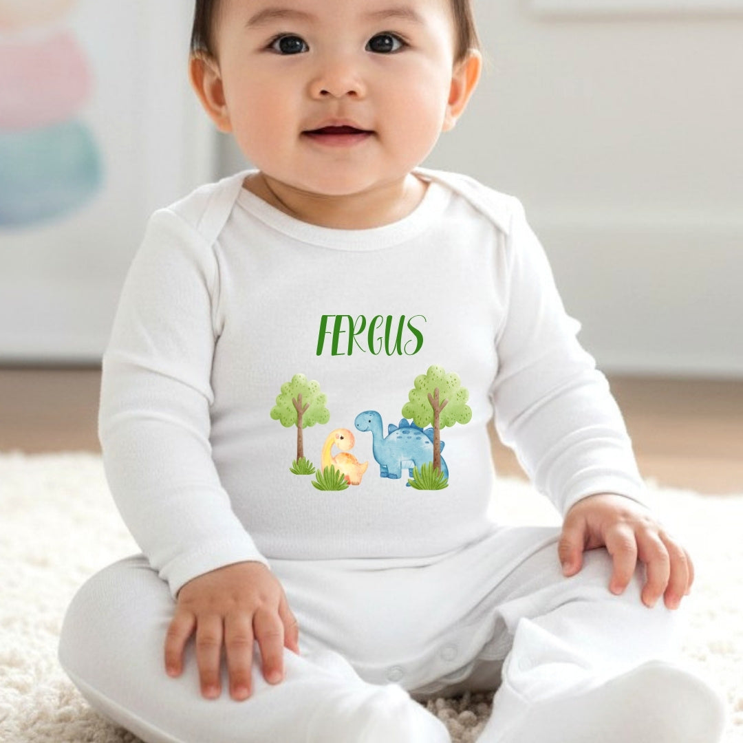 Personalised Little Dinosaur Baby Grow, Vest or Bib with Name