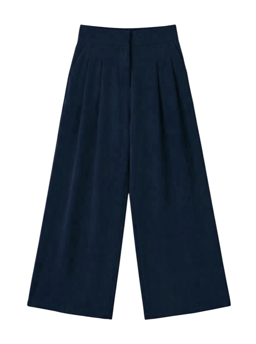 Tyler Fine Twill Pleat Front Wide Leg Trouser - Navy