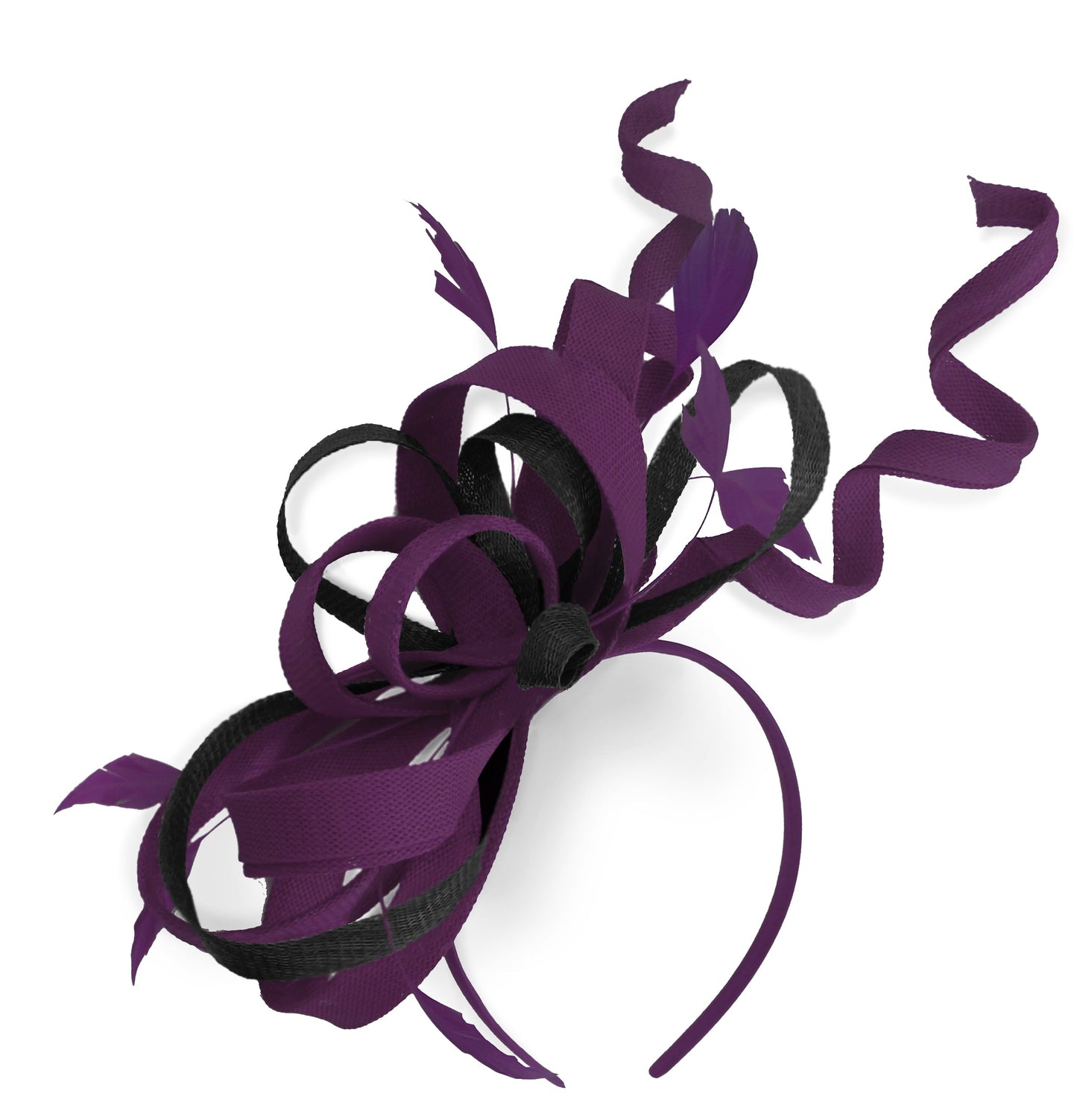 Caprilite Plum and Black Wedding Swirl Fascinator Headband Alice Band Ascot Races Loop Net