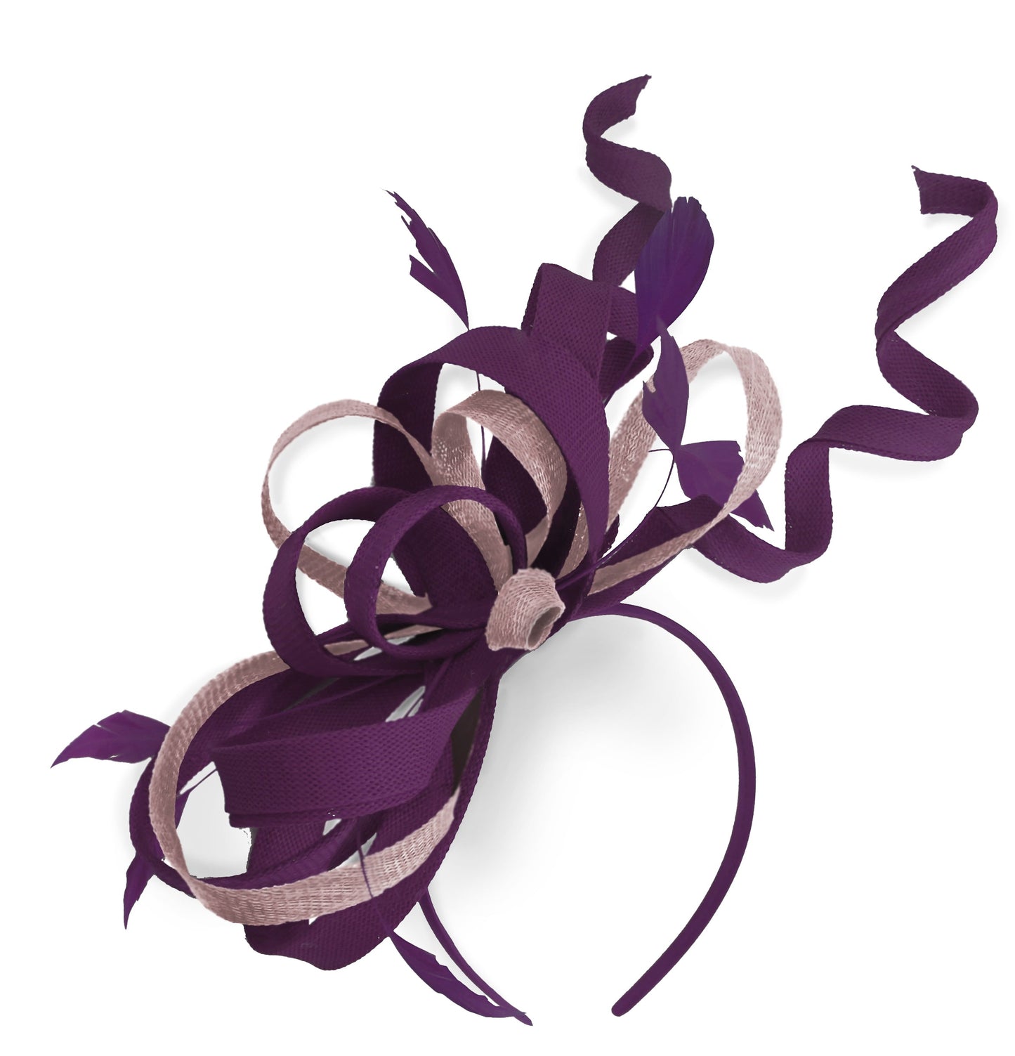 Caprilite Plum and Dusty Pink Wedding Swirl Fascinator Headband Alice Band Ascot Races Loop Net