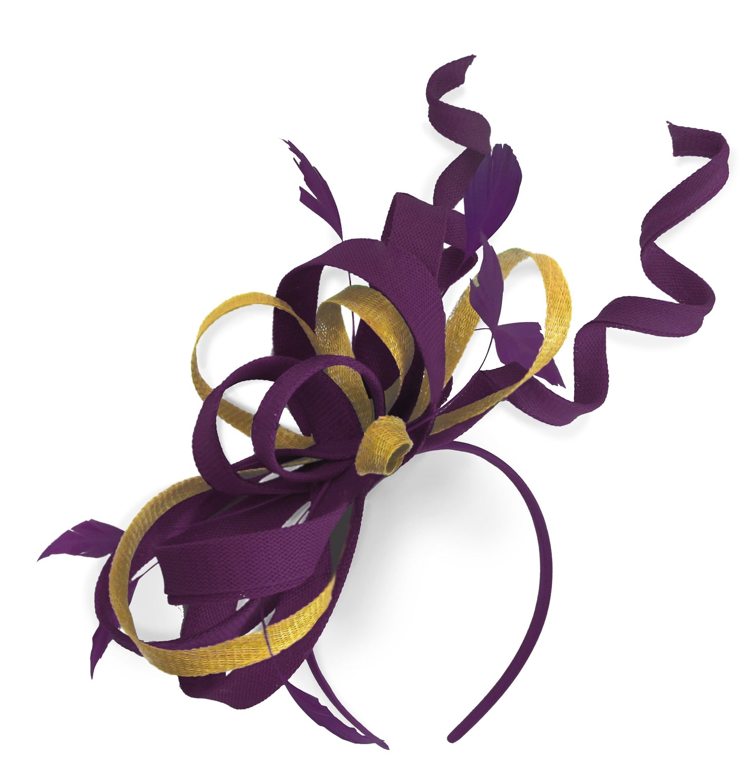 Caprilite Plum and Gold Wedding Swirl Fascinator Headband Alice Band Ascot Races Loop Net