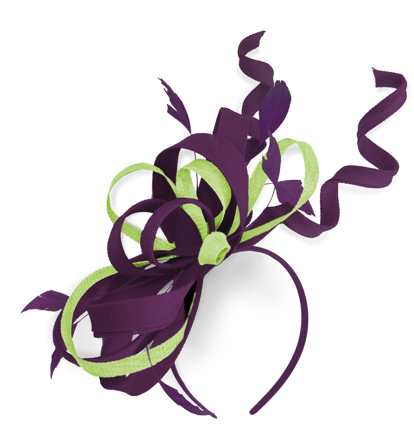 Caprilite Plum and Lime Wedding Swirl Fascinator Headband Alice Band Ascot Races Loop Net