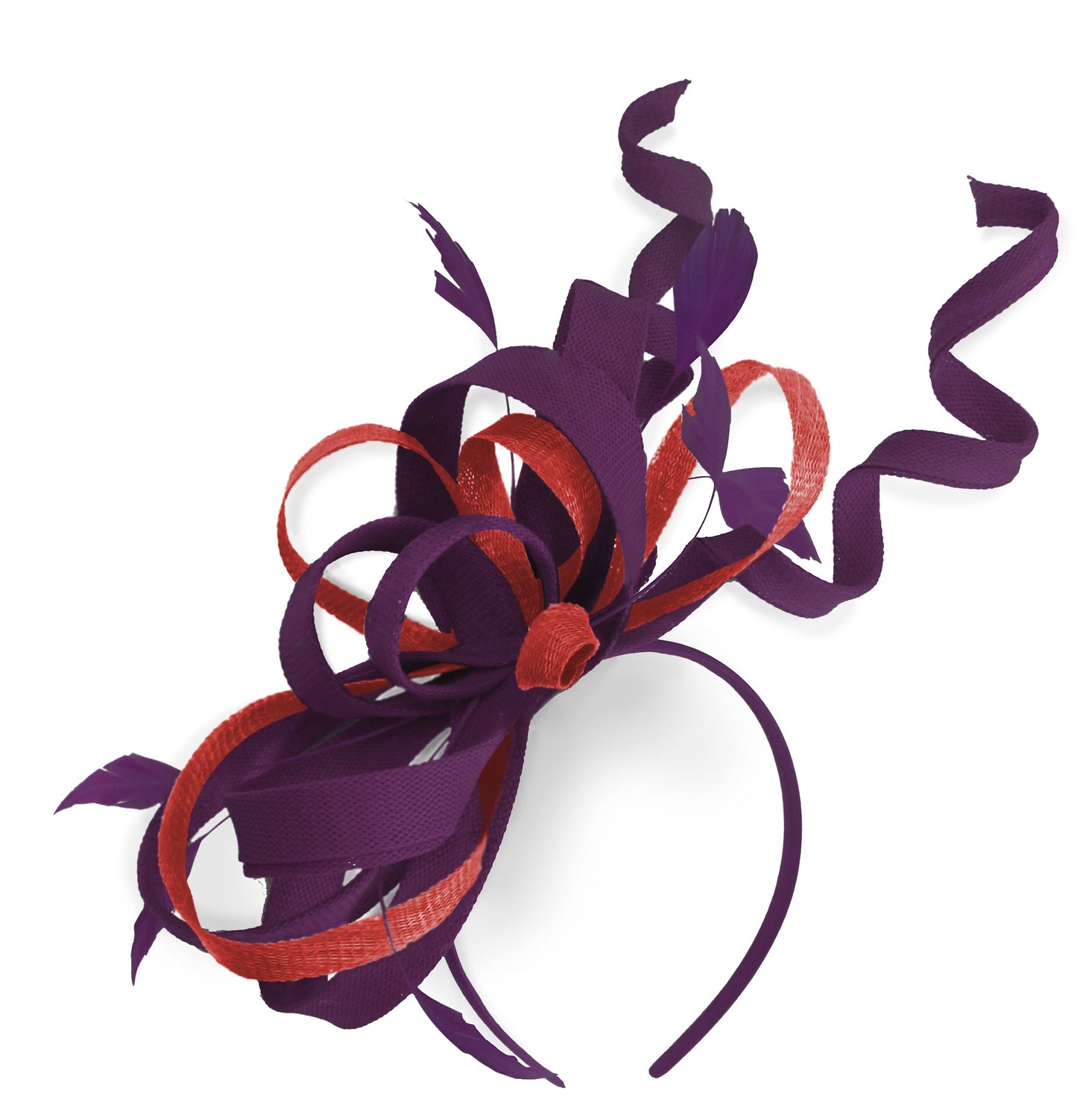 Caprilite Plum and Red Wedding Swirl Fascinator Headband Alice Band Ascot Races Loop Net