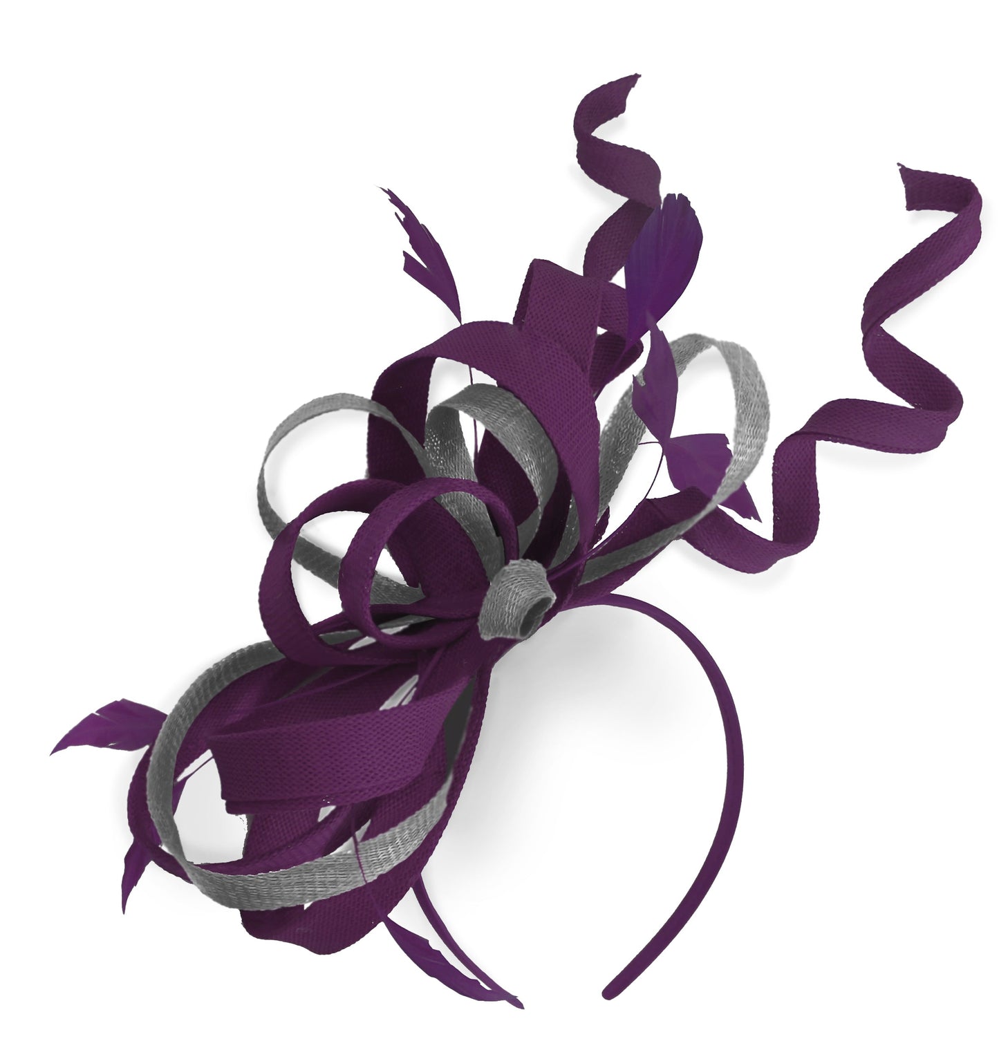Caprilite Plum and Silver Wedding Swirl Fascinator Headband Alice Band Ascot Races Loop Net