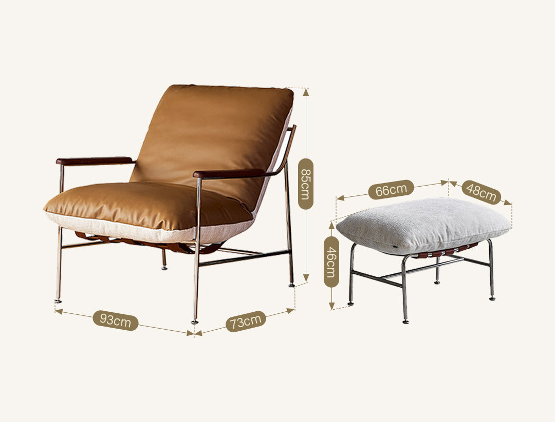Prasad Lounge Chair Armchair With Ottoman, Real Leather