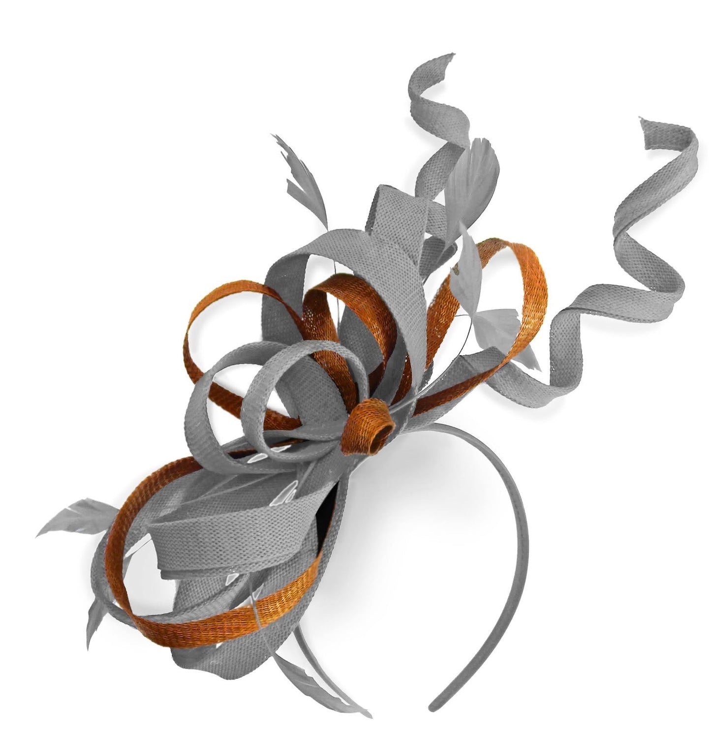 Caprilite Silver Grey and Burnt Orange Wedding Swirl Fascinator Headband Alice Band Ascot Races Loop Net