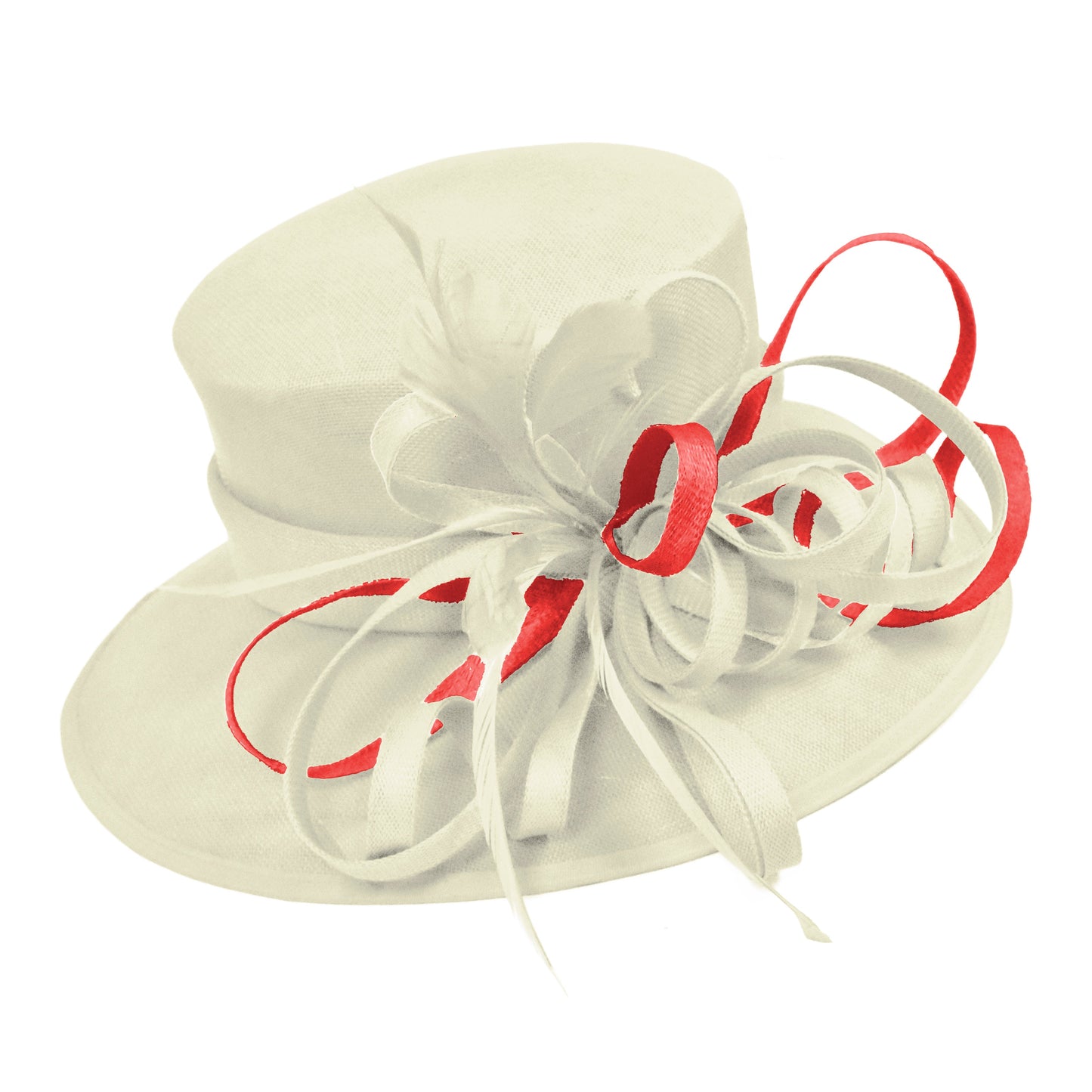 Cream Ivory and Red Scarlet Pink Large Brim Hat Occasion Hatinator Fascinator Weddings Formal