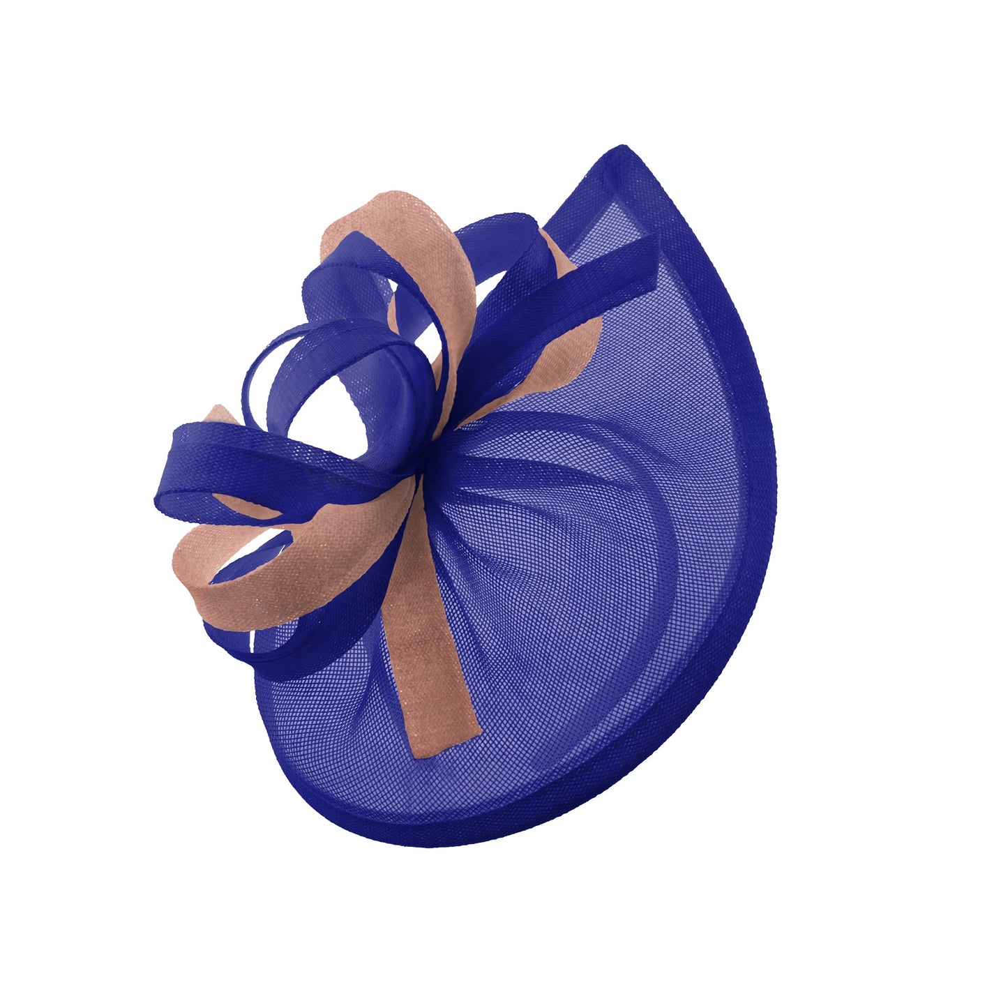 Caprilite Vegan MoonMix Hoop Fascinator Hat on Headband Wedding Ascot Races Bespoke Sinamay Disc - Royal Blue Dusty Pink