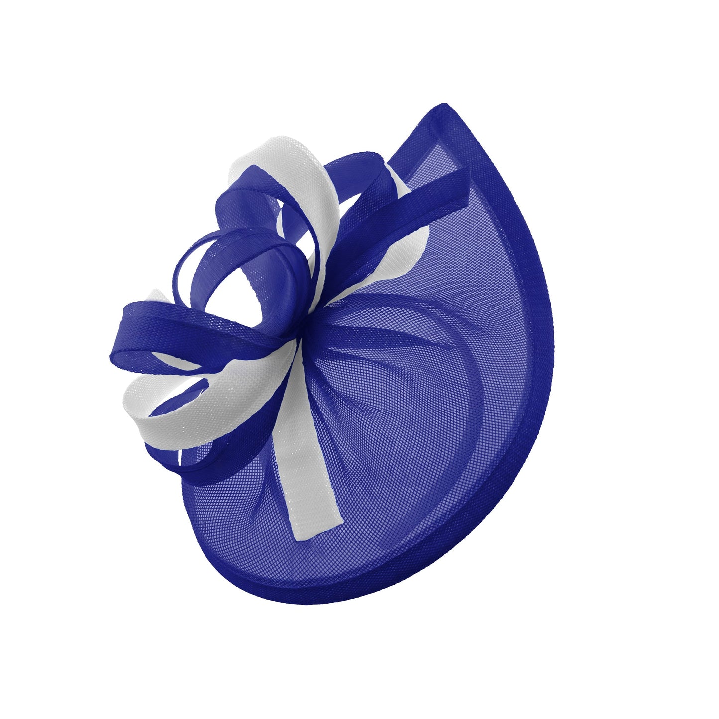 Caprilite Vegan MoonMix Hoop Fascinator Hat on Headband Wedding Ascot Races Bespoke Sinamay Disc - Royal Blue White
