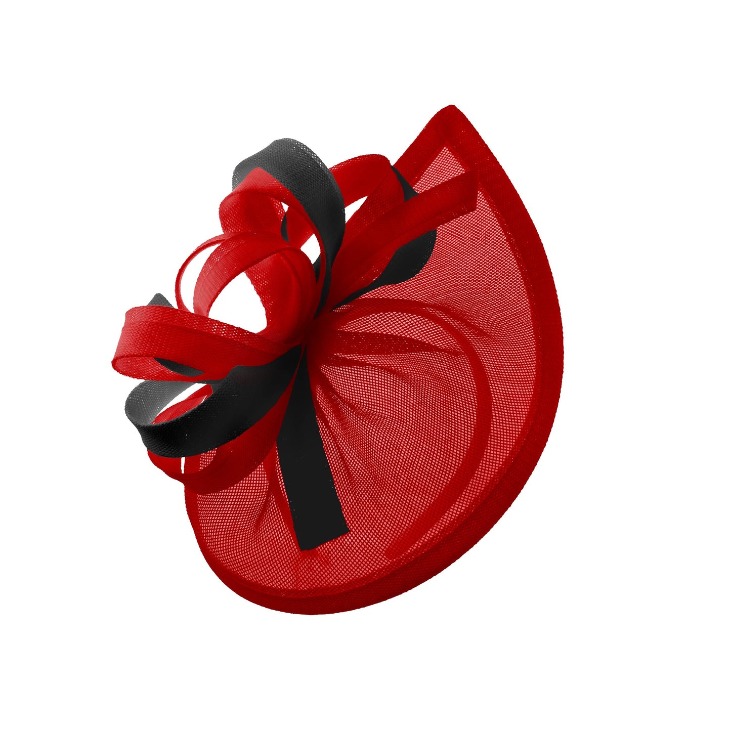 Caprilite Vegan MoonMix Hoop Fascinator Hat on Headband Wedding Ascot Races Bespoke Sinamay Disc - Red Black
