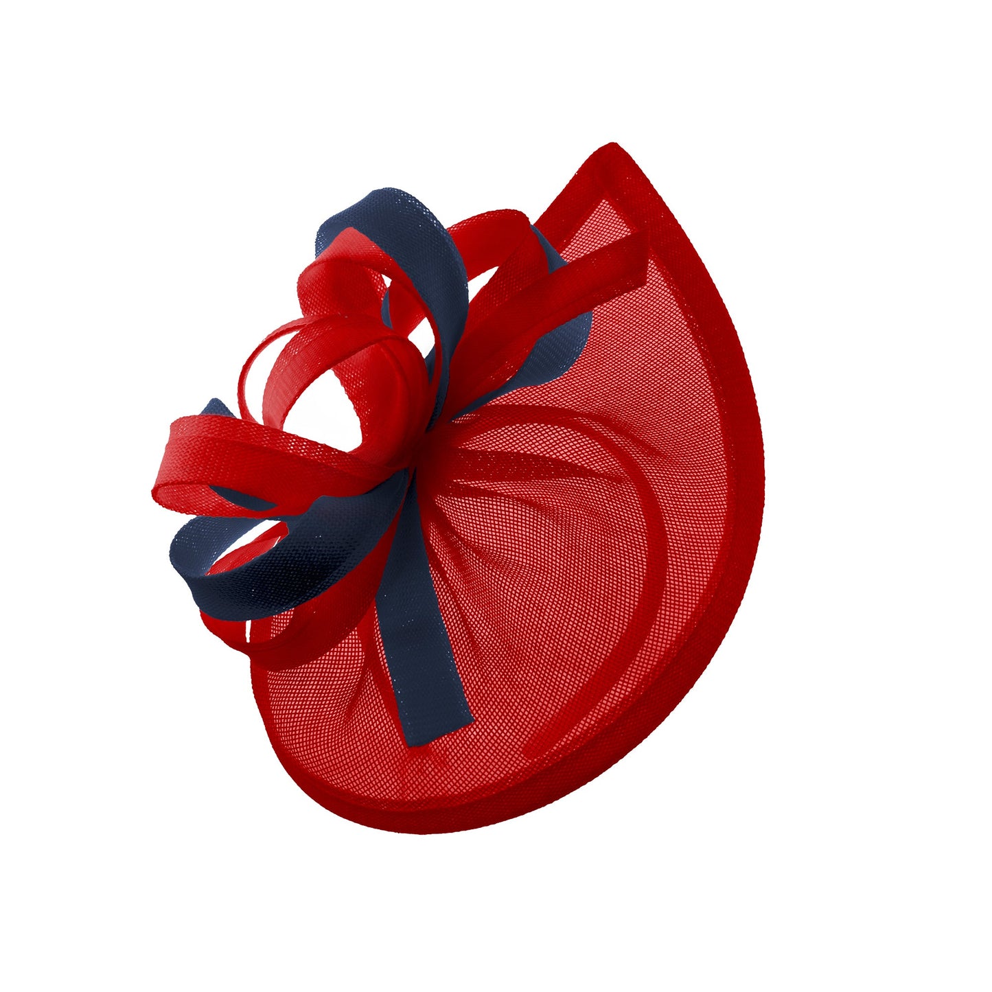 Caprilite Vegan MoonMix Hoop Fascinator Hat on Headband Wedding Ascot Races Bespoke Sinamay Disc - Red Navy