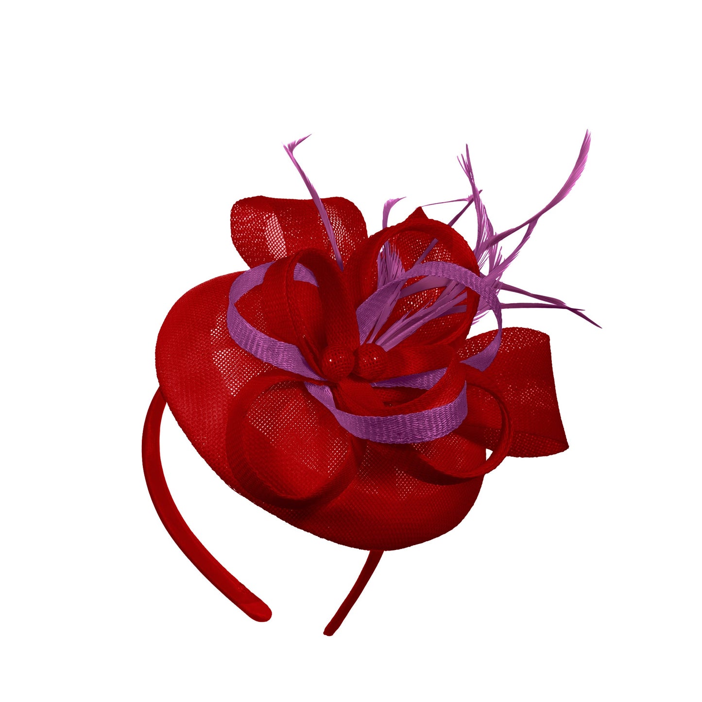 Red Plum Mix Round Pillbox Bow Sinamay Headband Fascinator Weddings Ascot Hatinator Races