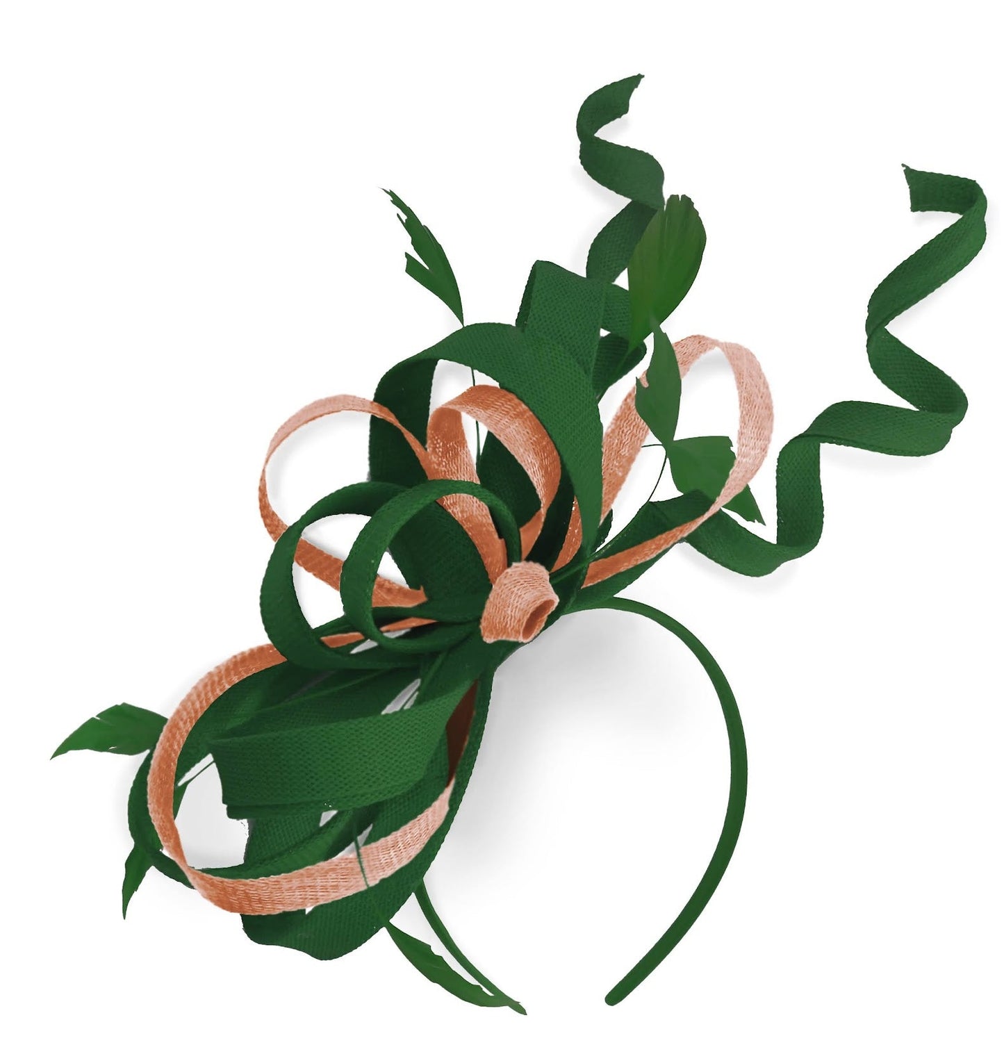 Caprilite Green and Peach Wedding Swirl Fascinator Headband Alice Band Ascot Races Loop Net