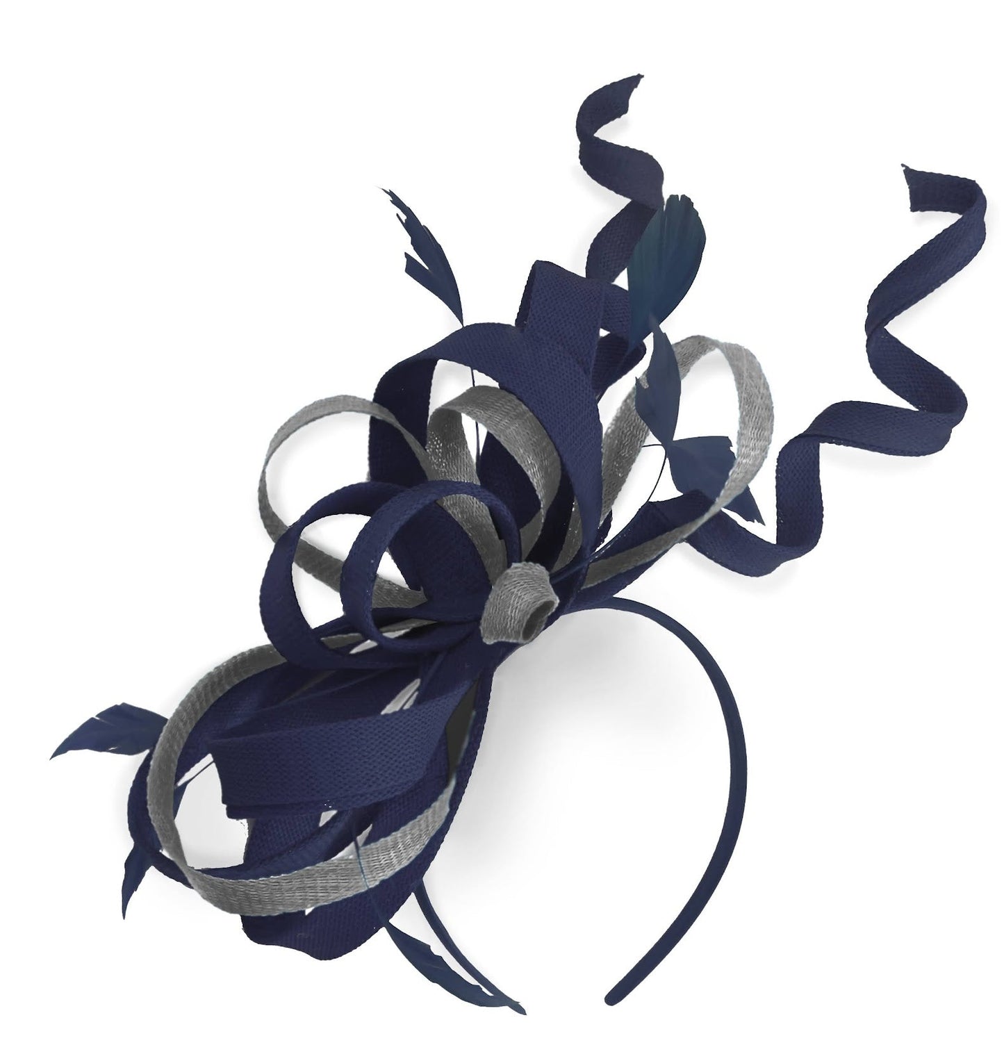 Caprilite Navy and Silver Grey Wedding Swirl Fascinator Headband Alice Band Ascot Races Loop Net