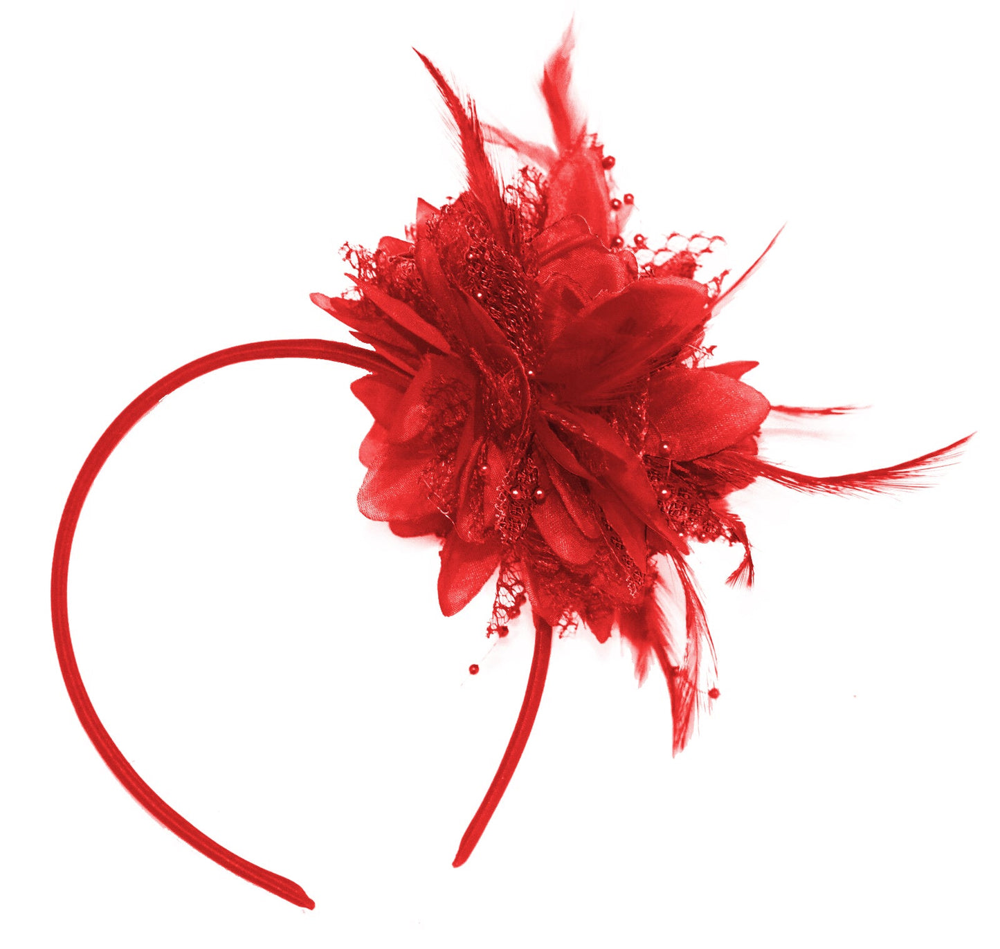 Small Red Fascinator on Headband for Weddings and Races