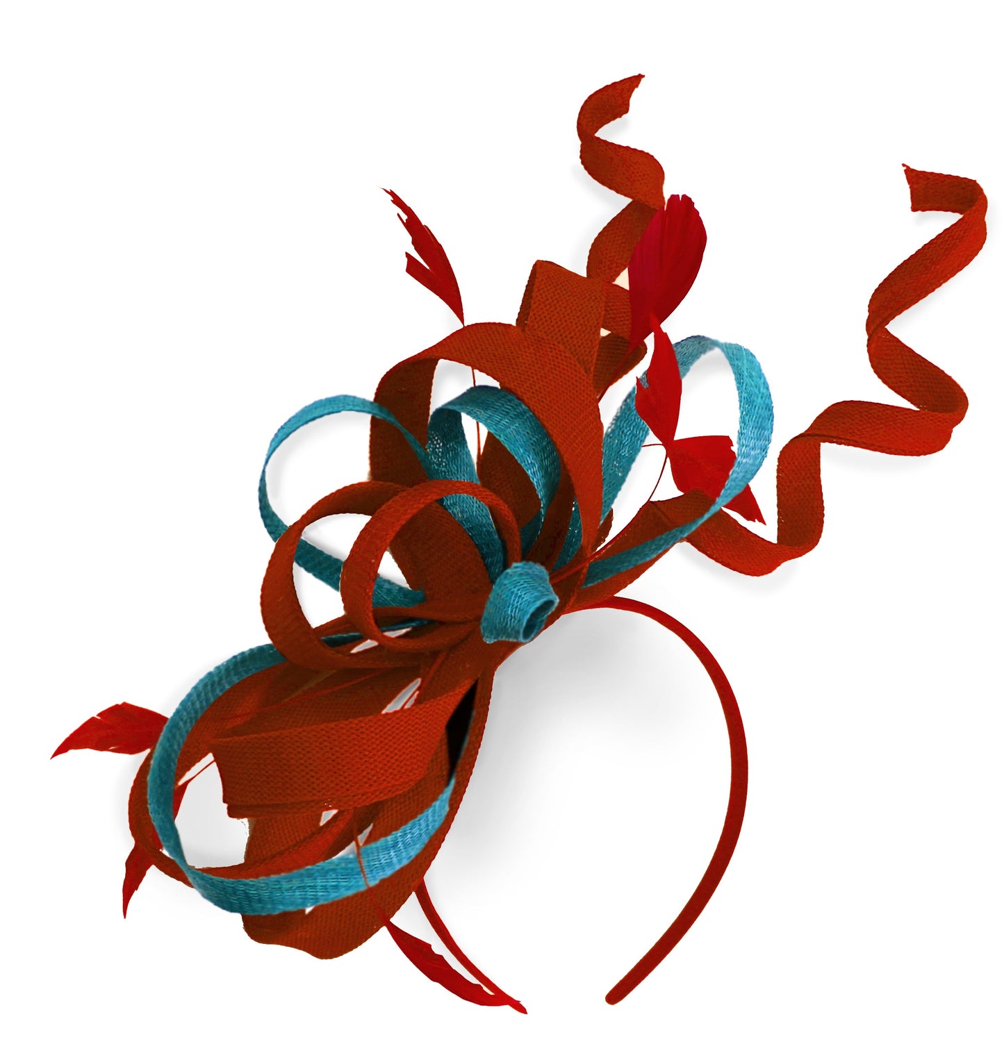 Caprilite Red and Aqua Wedding Swirl Fascinator Headband Alice Band Ascot Races Loop Net