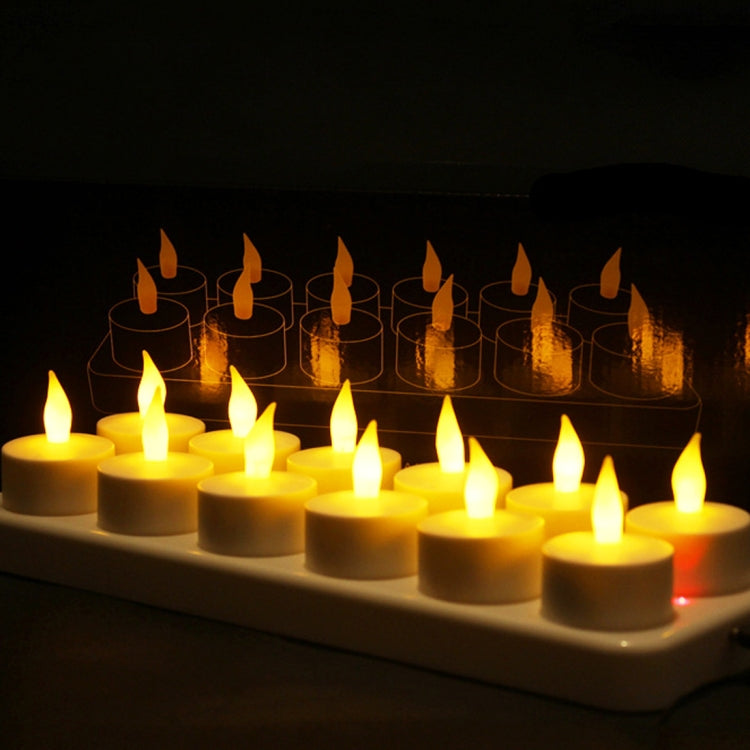 12 PCS Flameless LED Tealight Flicker Candle Light, Rechargeable Home Decoration Light with Charging Board