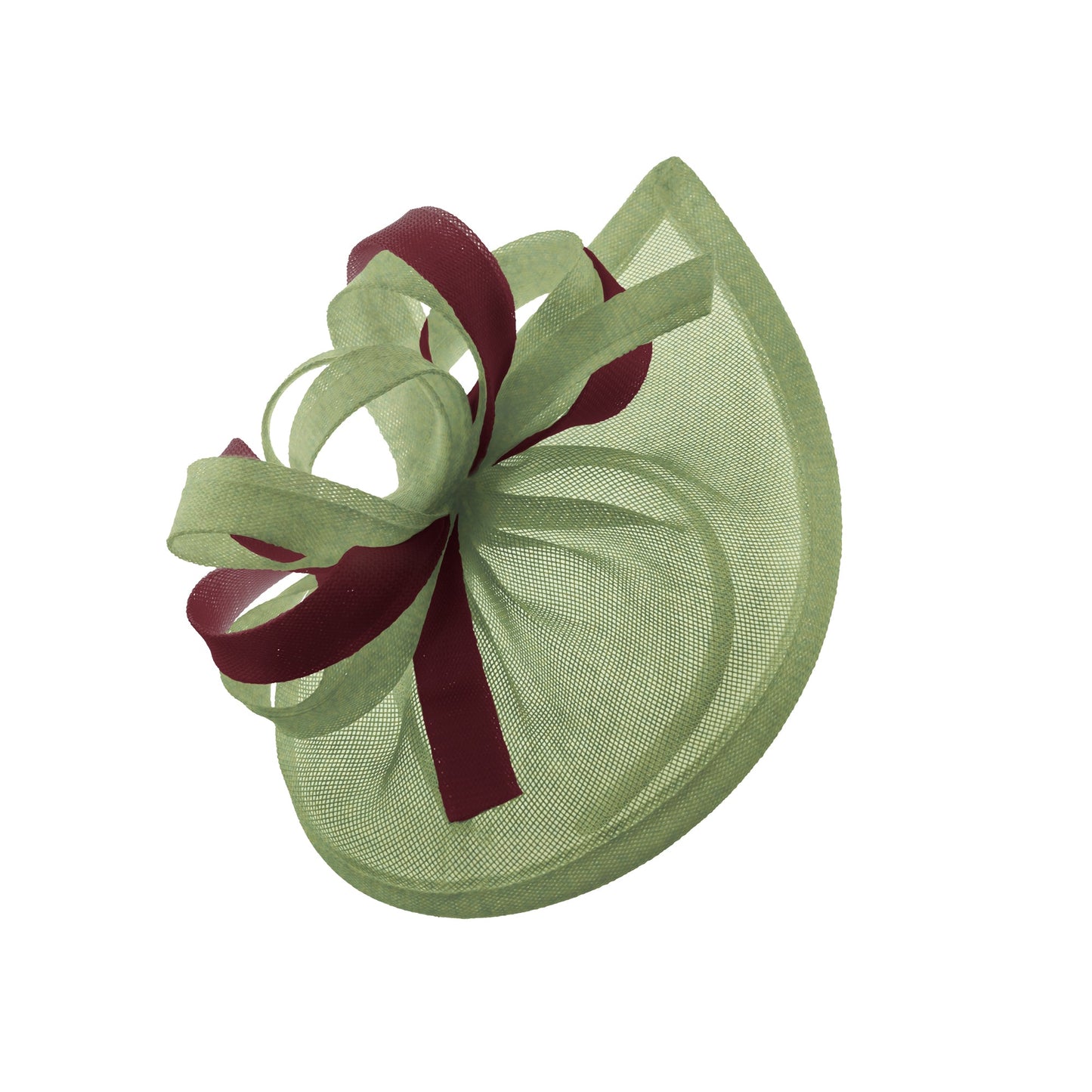 Caprilite Vegan MoonMix Hoop Fascinator Hat on Headband Wedding Ascot Races Bespoke Sinamay Disc - Sage Burgundy