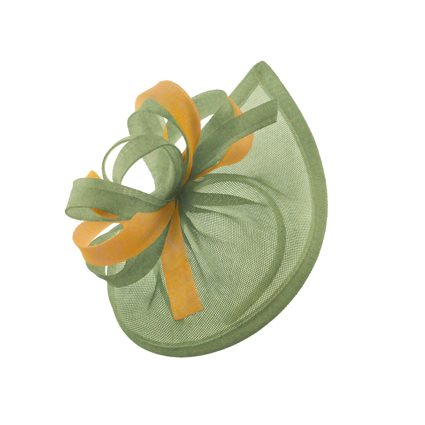 Caprilite Vegan MoonMix Hoop Fascinator Hat on Headband Wedding Ascot Races Bespoke Sinamay Disc - Sage Gold