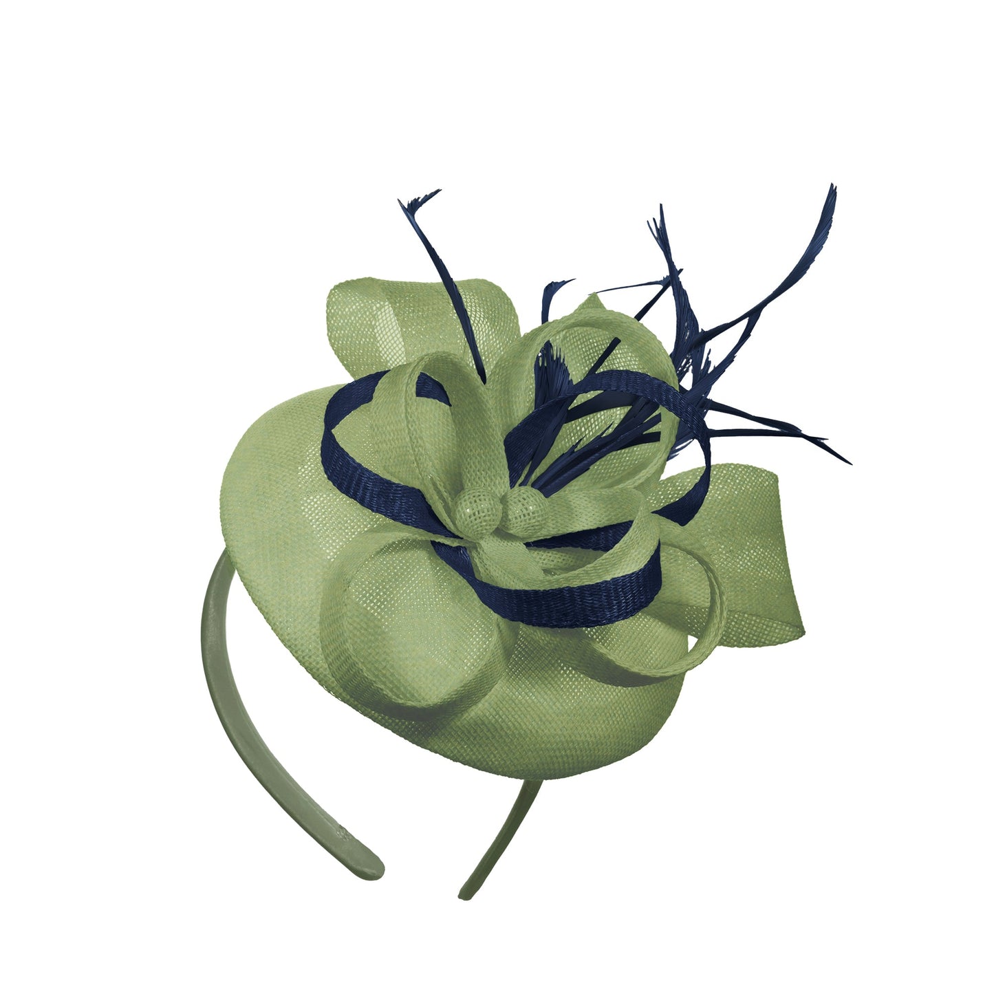 Sage Navy Mix Round Pillbox Bow Sinamay Headband Fascinator Weddings Ascot Hatinator Races
