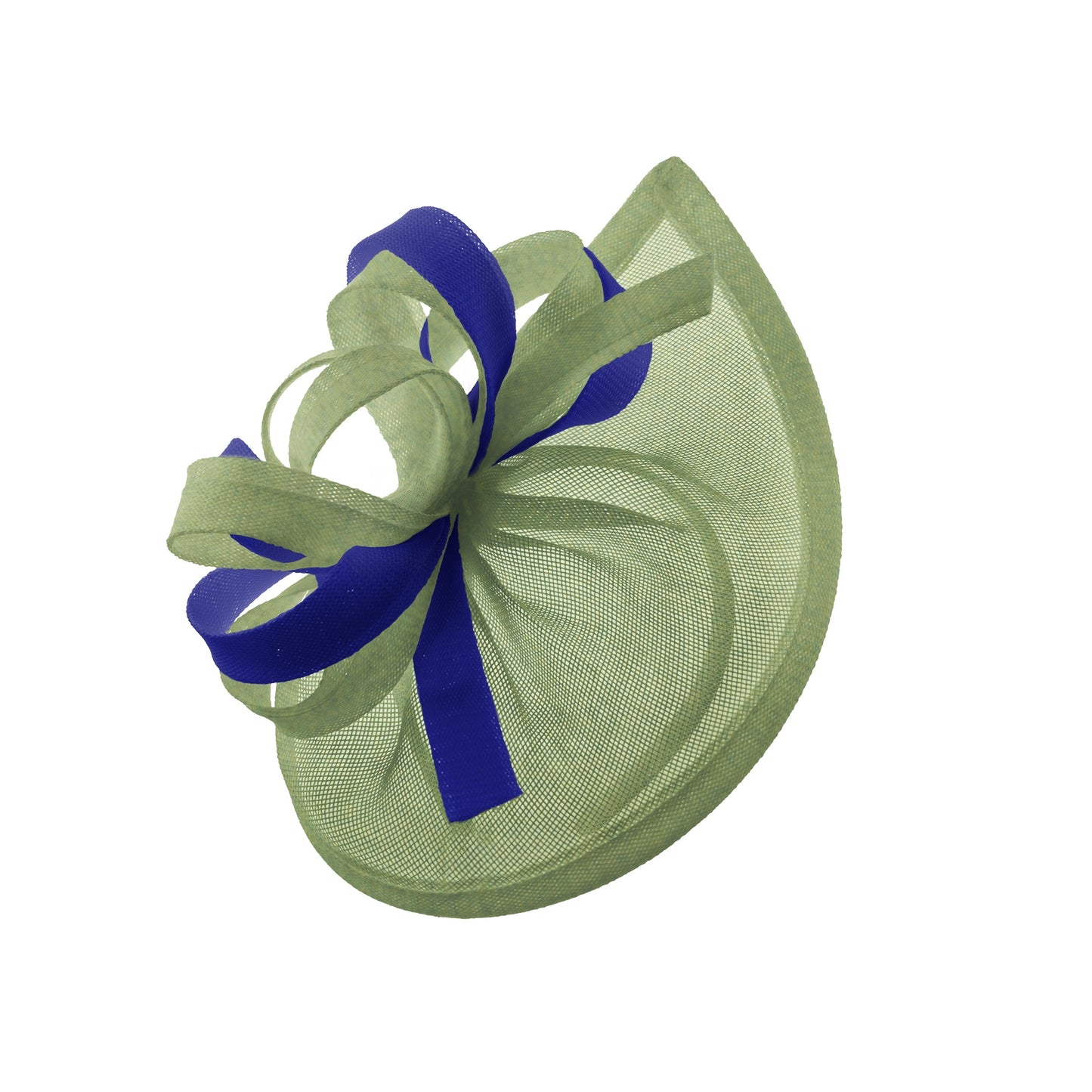 Caprilite Vegan MoonMix Hoop Fascinator Hat on Headband Wedding Ascot Races Bespoke Sinamay Disc - Sage Royal Blue