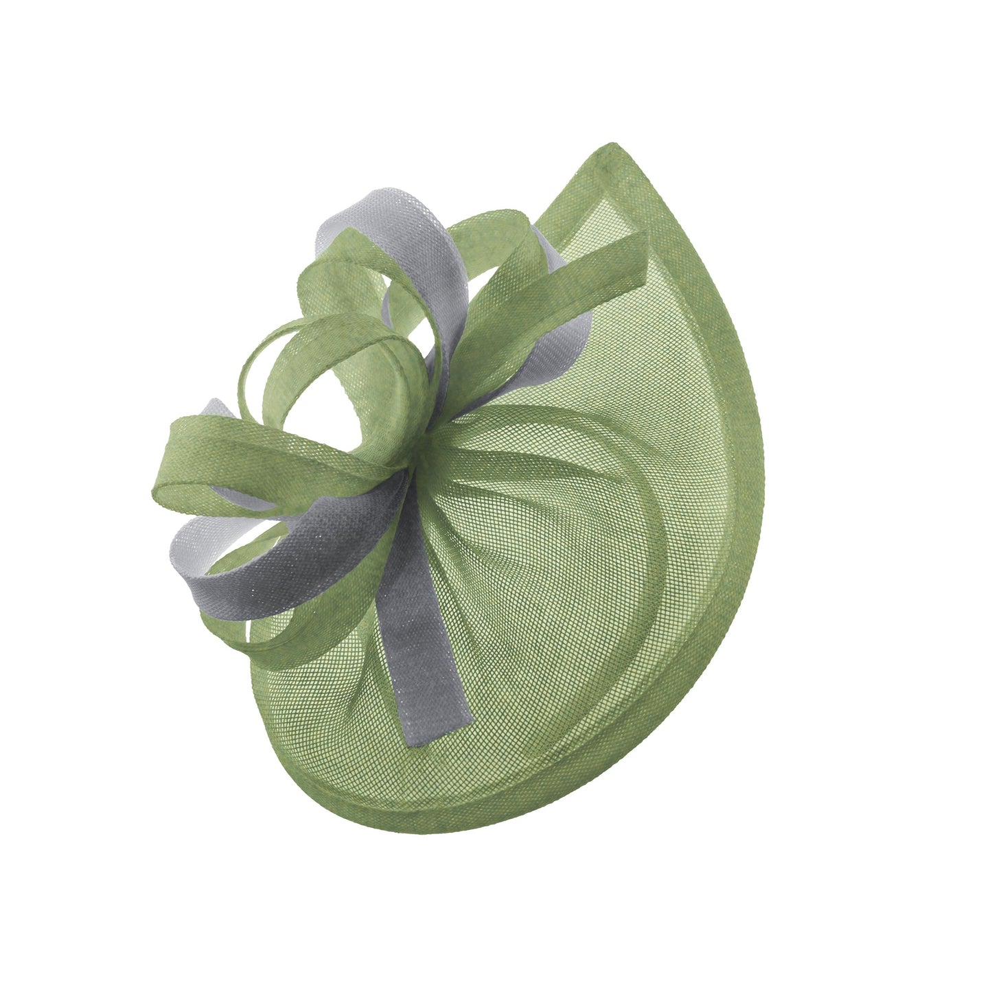 Caprilite Vegan MoonMix Hoop Fascinator Hat on Headband Wedding Ascot Races Bespoke Sinamay Disc - Sage Silver