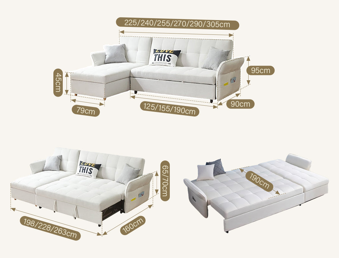 SB162 Three Seater Corner Sofa Bed, White