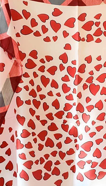 Red and White Thin Scarf Summer and Spring - Hearts Tartan Border