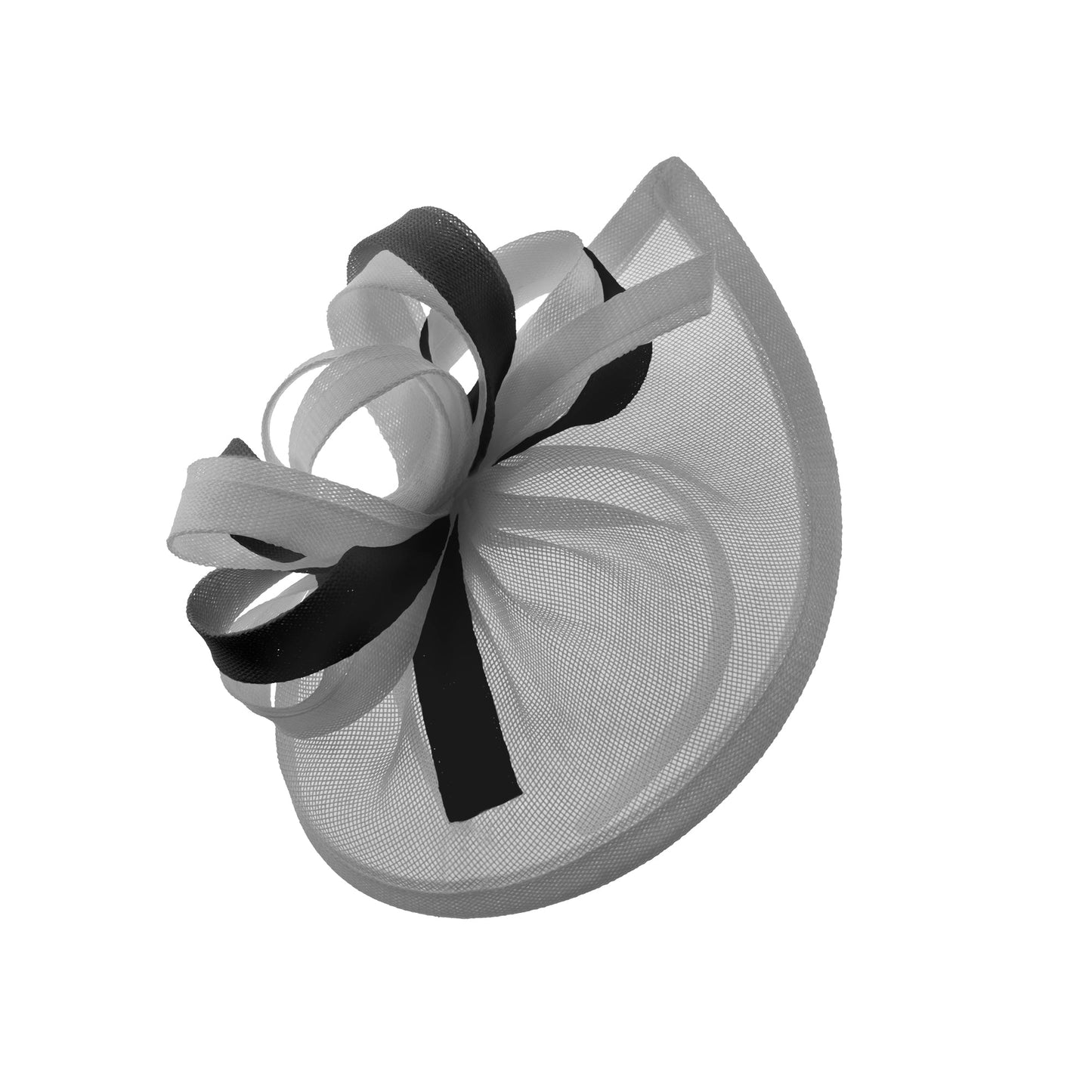 Caprilite Vegan MoonMix Hoop Fascinator Hat on Headband Wedding Ascot Races Bespoke Sinamay Disc - Silver Black