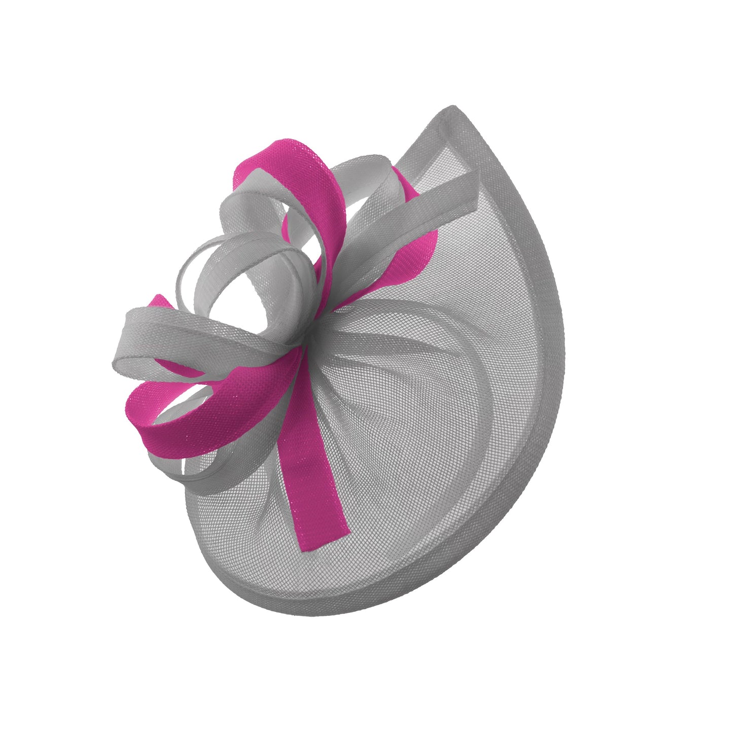 Caprilite Vegan MoonMix Hoop Fascinator Hat on Headband Wedding Ascot Races Bespoke Sinamay Disc - Silver Fuchsia