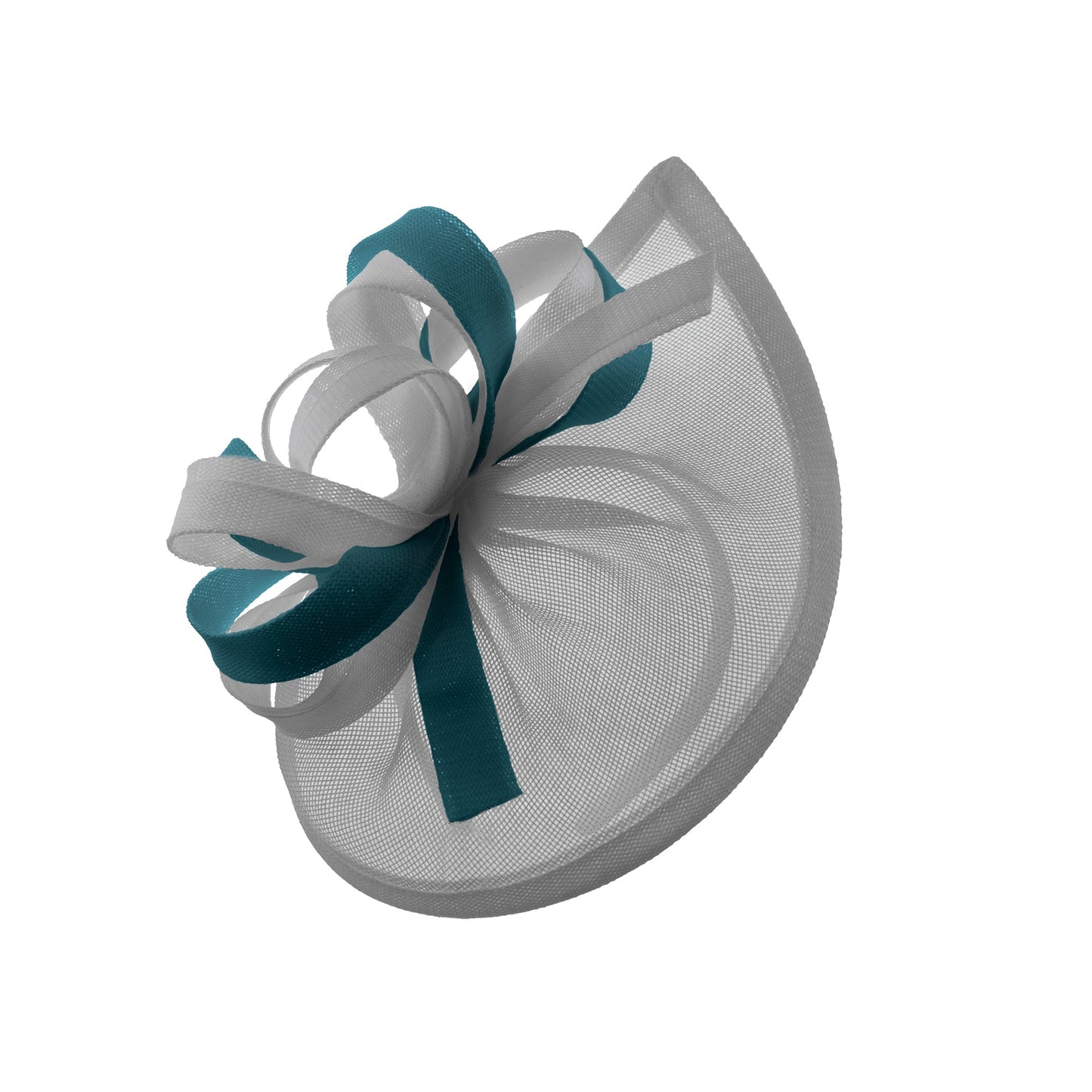 Caprilite Vegan MoonMix Hoop Fascinator Hat on Headband Wedding Ascot Races Bespoke Sinamay Disc - Silver Teal