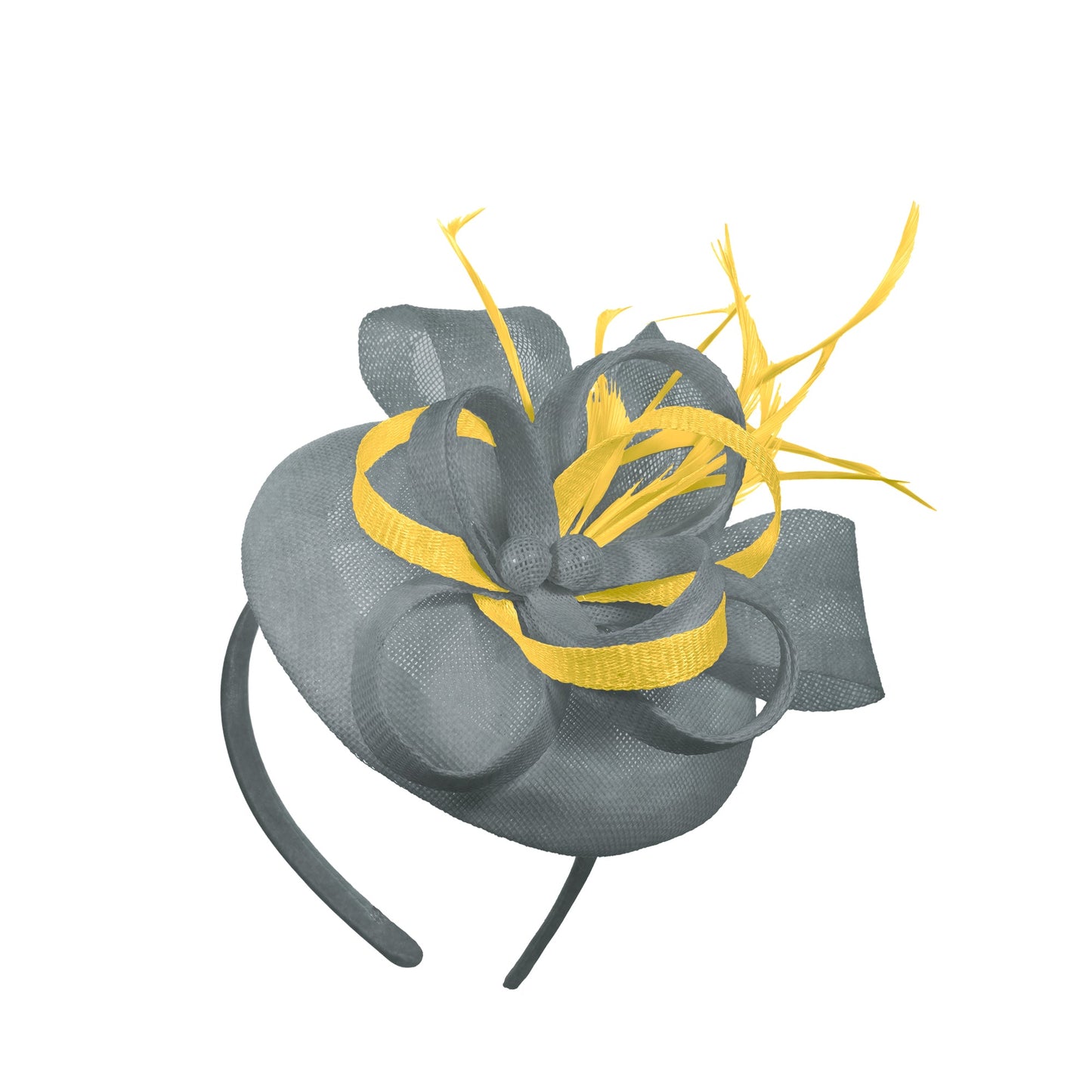 Silver Yellow Mix Round Pillbox Bow Sinamay Headband Fascinator Weddings Ascot Hatinator Races