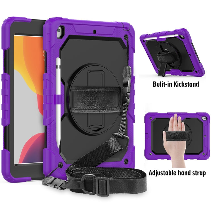 For iPad 10.2 Shockproof Colorful Silica Gel + PC Protective Case with Holder & Shoulder Strap & Hand Strap & Pen Slot