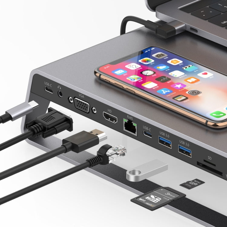 95109 Type-C To HDMI + VGA + RJ45 + USB3.0 x 2 11 in One Multi-Function Adapter and Computer Base