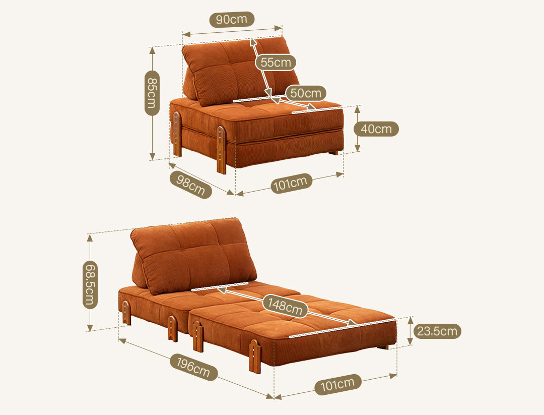 Salinas Lazy Sofa Bed, Single Sofa Bed, Corduroy