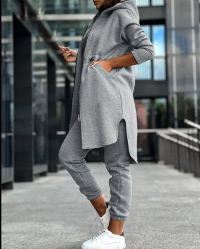 Women's Hooded Zipper Long Coats Tracksuit
