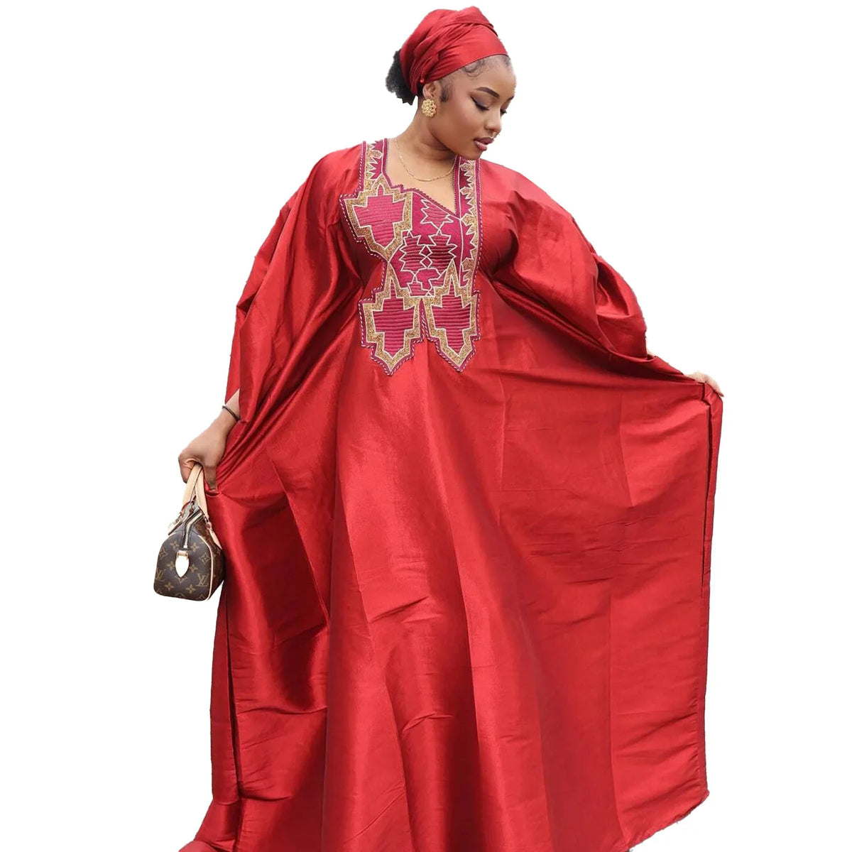 Women's African Luxury Boubou Dashiki Dress – Rich Embroidered Kaftan | Polyester | Plus Size L–5XL | Gold, Blue & Burgundy