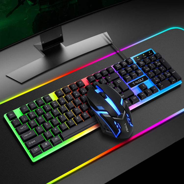 T-WOLF TF230 Colorful Light Effect Game Office Computer Wired Keyboard and Mouse Kit, TF230 (Black)