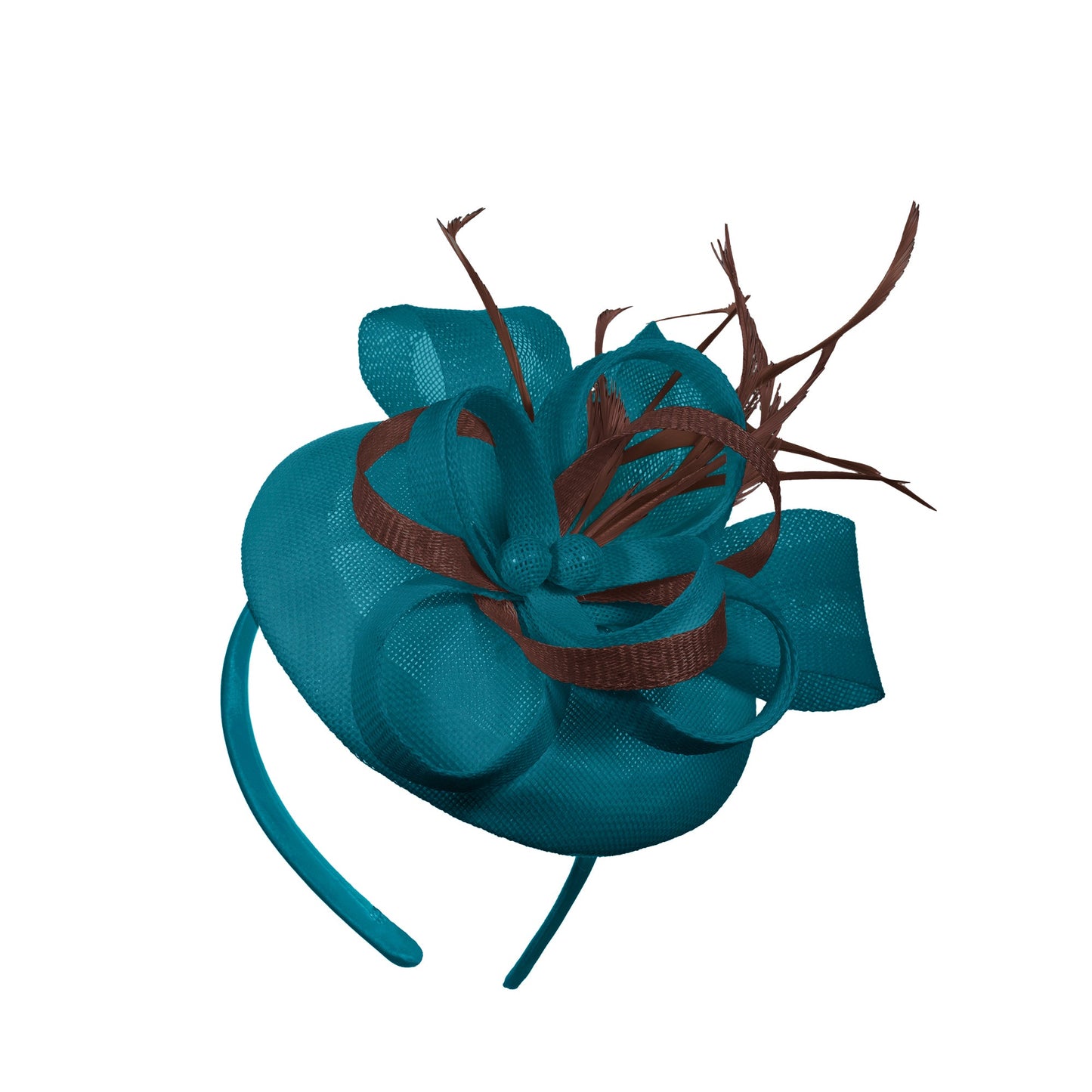 Teal Brown Mix Round Pillbox Bow Sinamay Headband Fascinator Weddings Ascot Hatinator Races