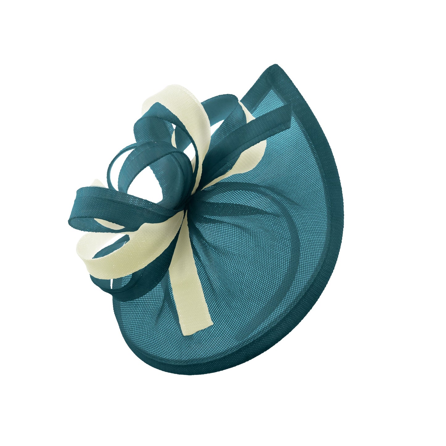 Caprilite Vegan MoonMix Hoop Fascinator Hat on Headband Wedding Ascot Races Bespoke Sinamay Disc - Teal Cream