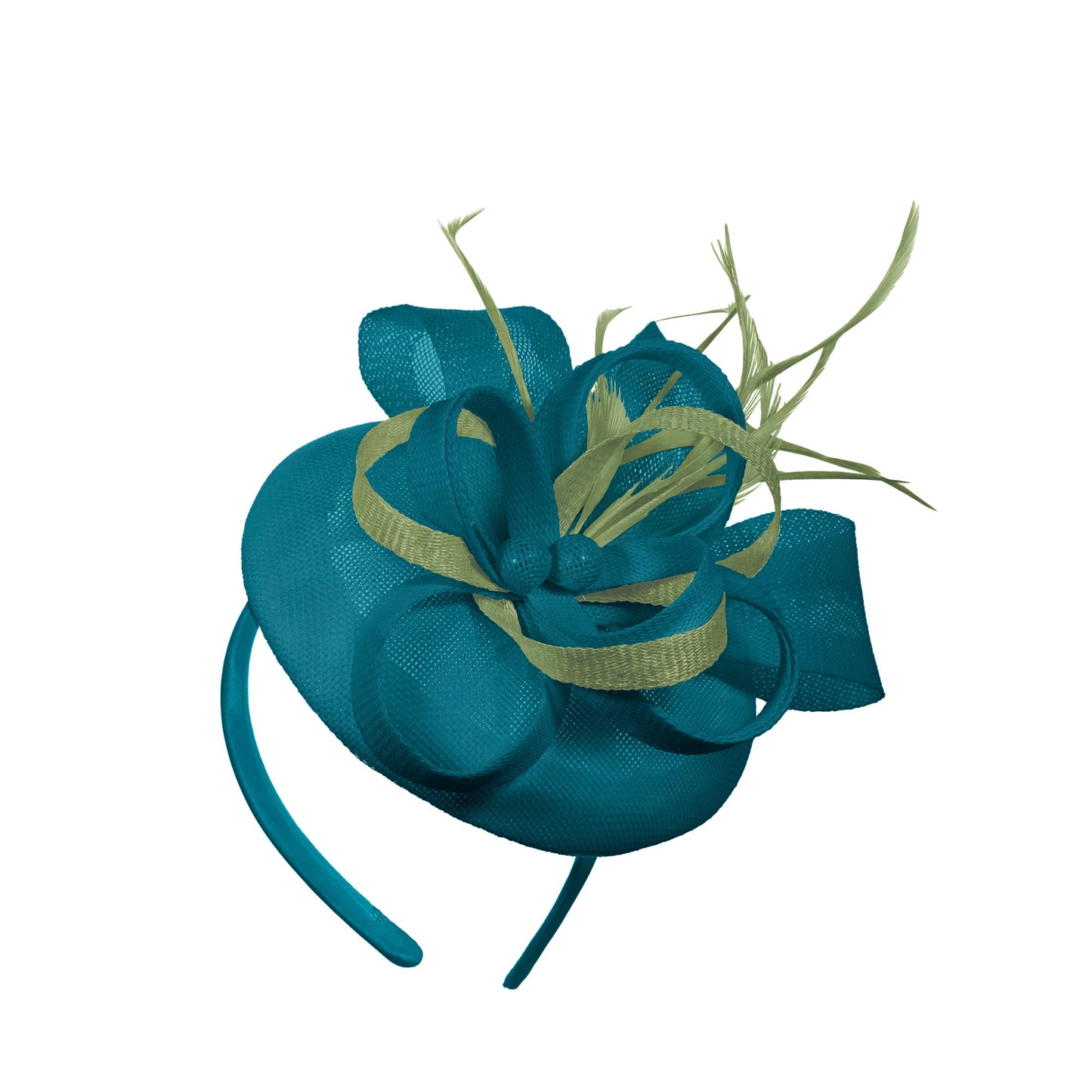 Teal Sage Mix Round Pillbox Bow Sinamay Headband Fascinator Weddings Ascot Hatinator Races