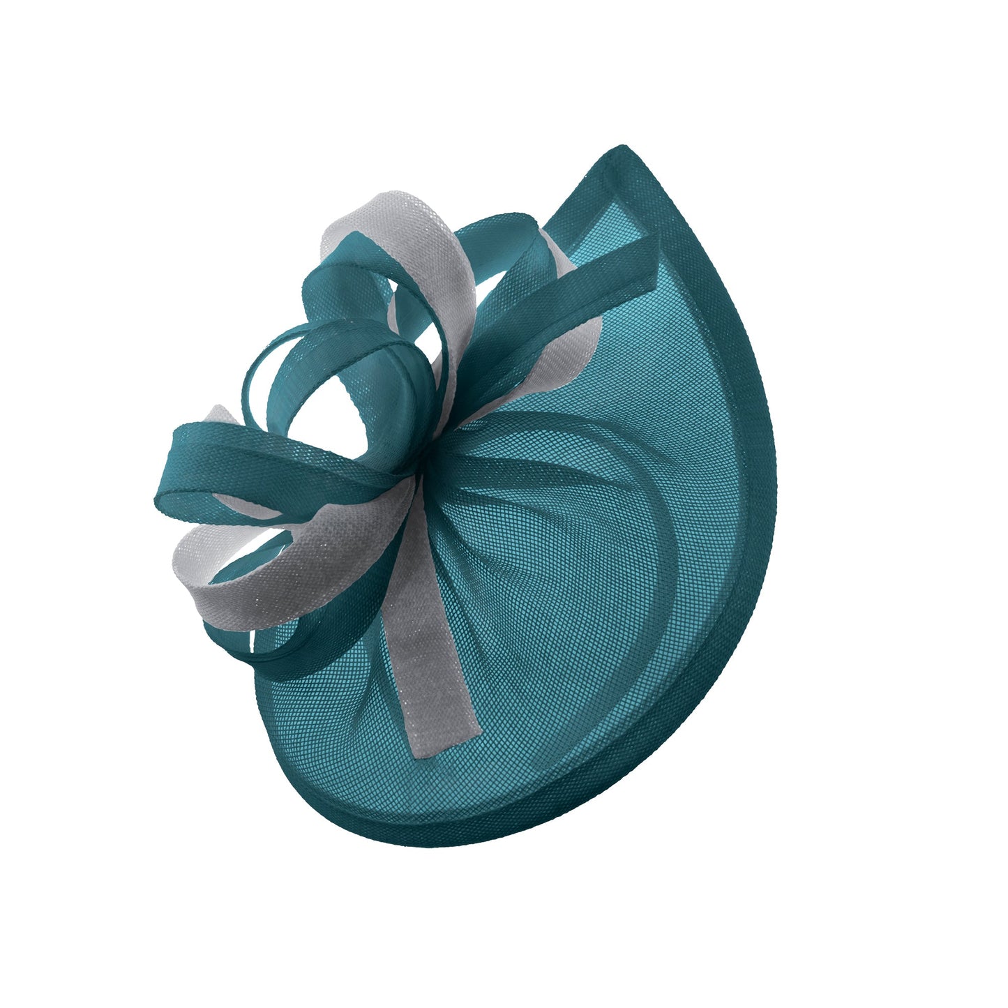 Caprilite Vegan MoonMix Hoop Fascinator Hat on Headband Wedding Ascot Races Bespoke Sinamay Disc - Teal Silver