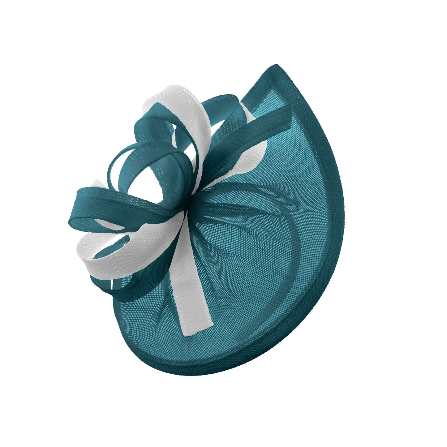 Caprilite Vegan MoonMix Hoop Fascinator Hat on Headband Wedding Ascot Races Bespoke Sinamay Disc - Teal White