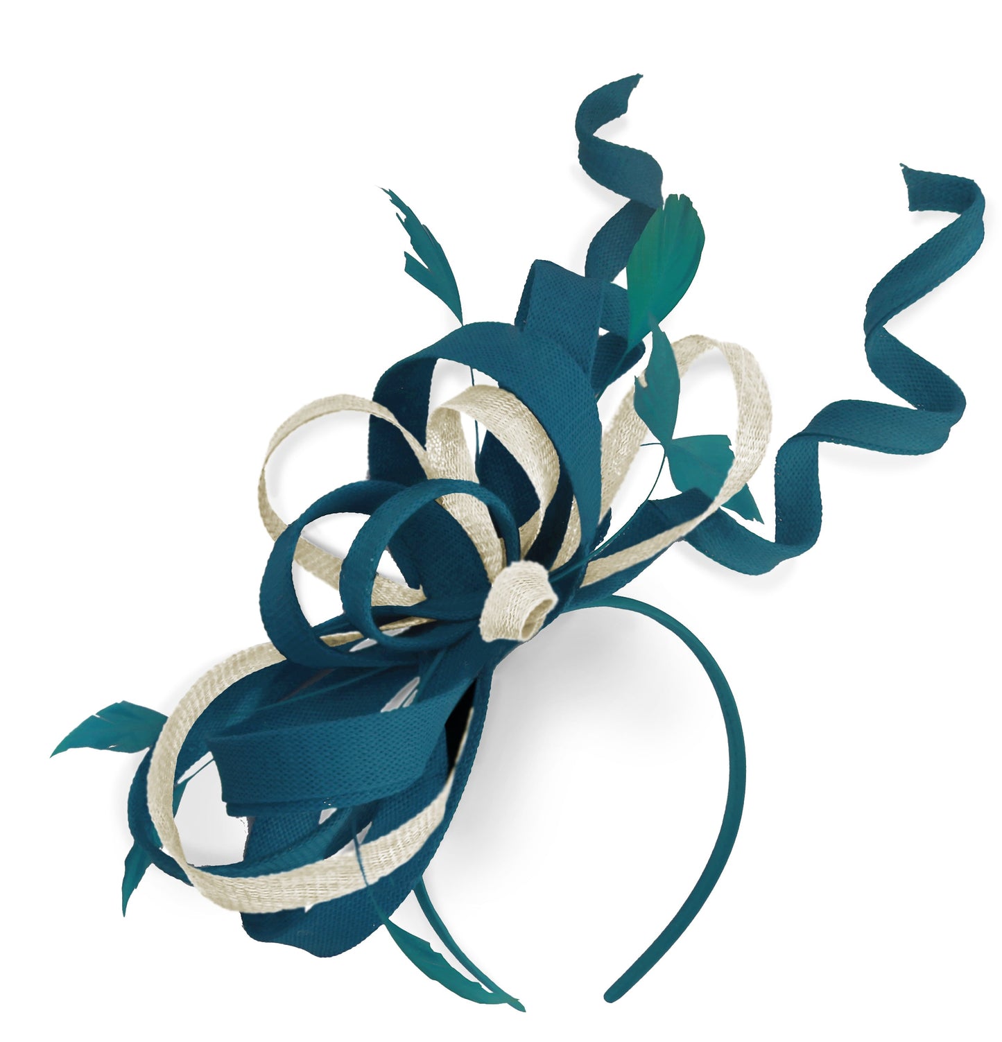 Caprilite Teal and Cream Wedding Swirl Fascinator Headband Alice Band Ascot Races Loop Net