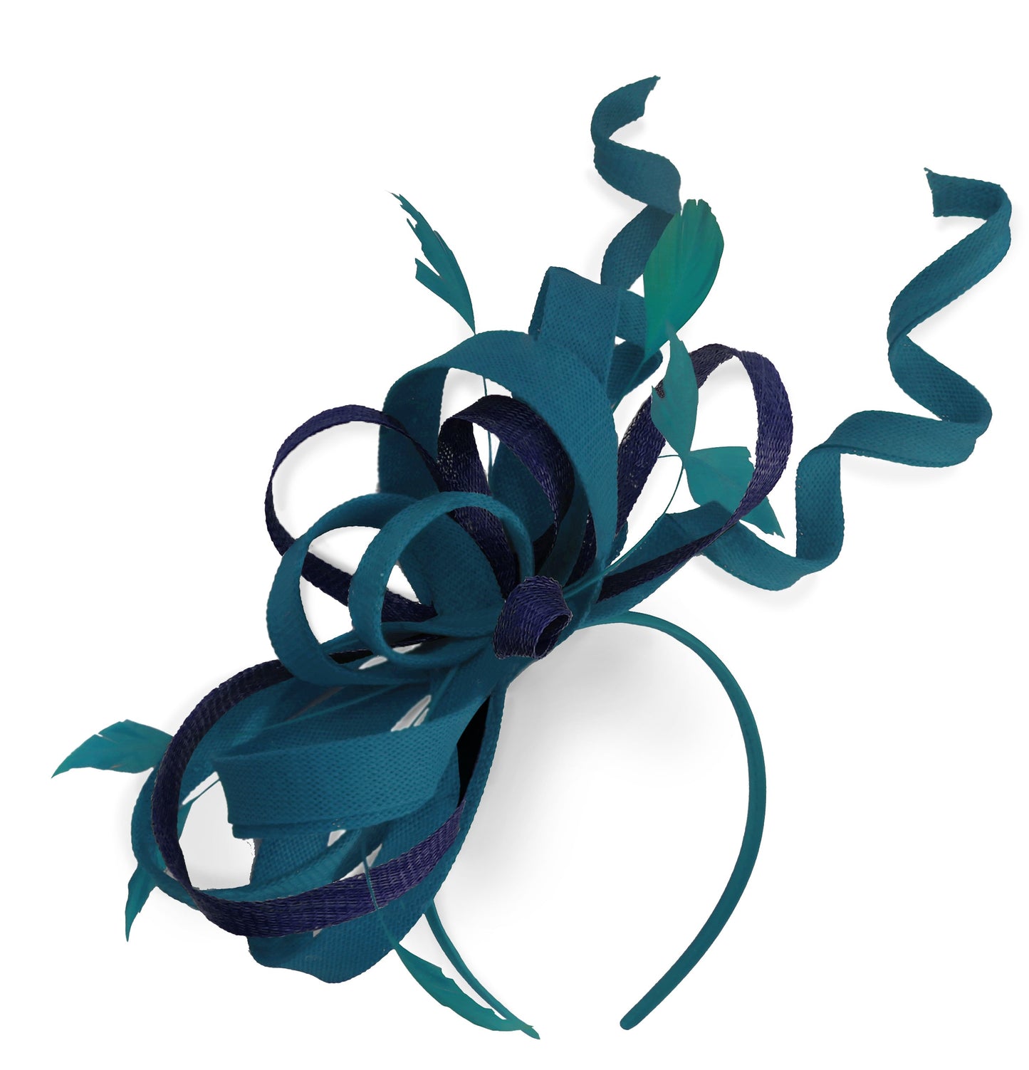 Caprilite Teal and Navy Wedding Swirl Fascinator Headband Alice Band Ascot Races Loop Net
