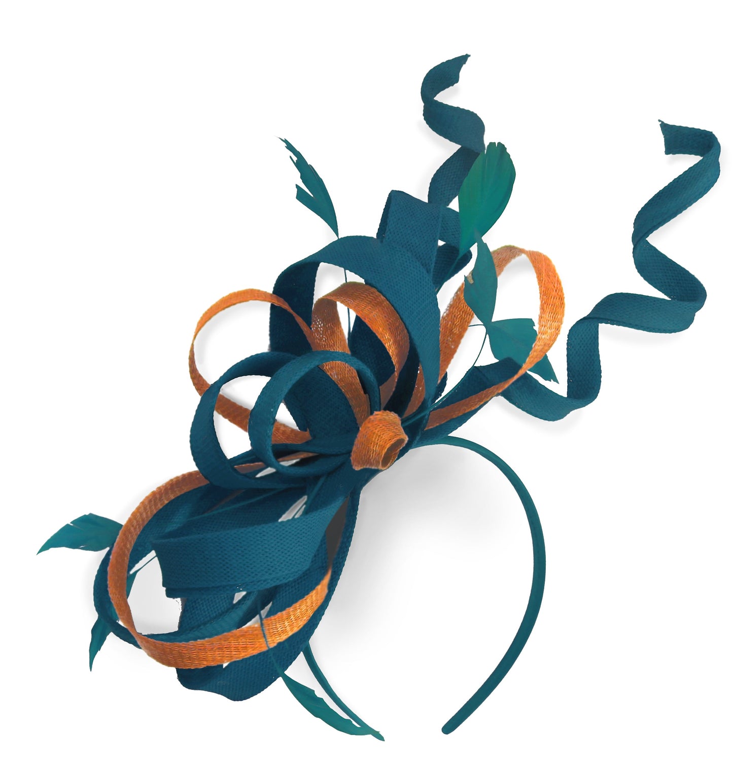 Caprilite Teal and Orange Wedding Swirl Fascinator Headband Alice Band Ascot Races Loop Net
