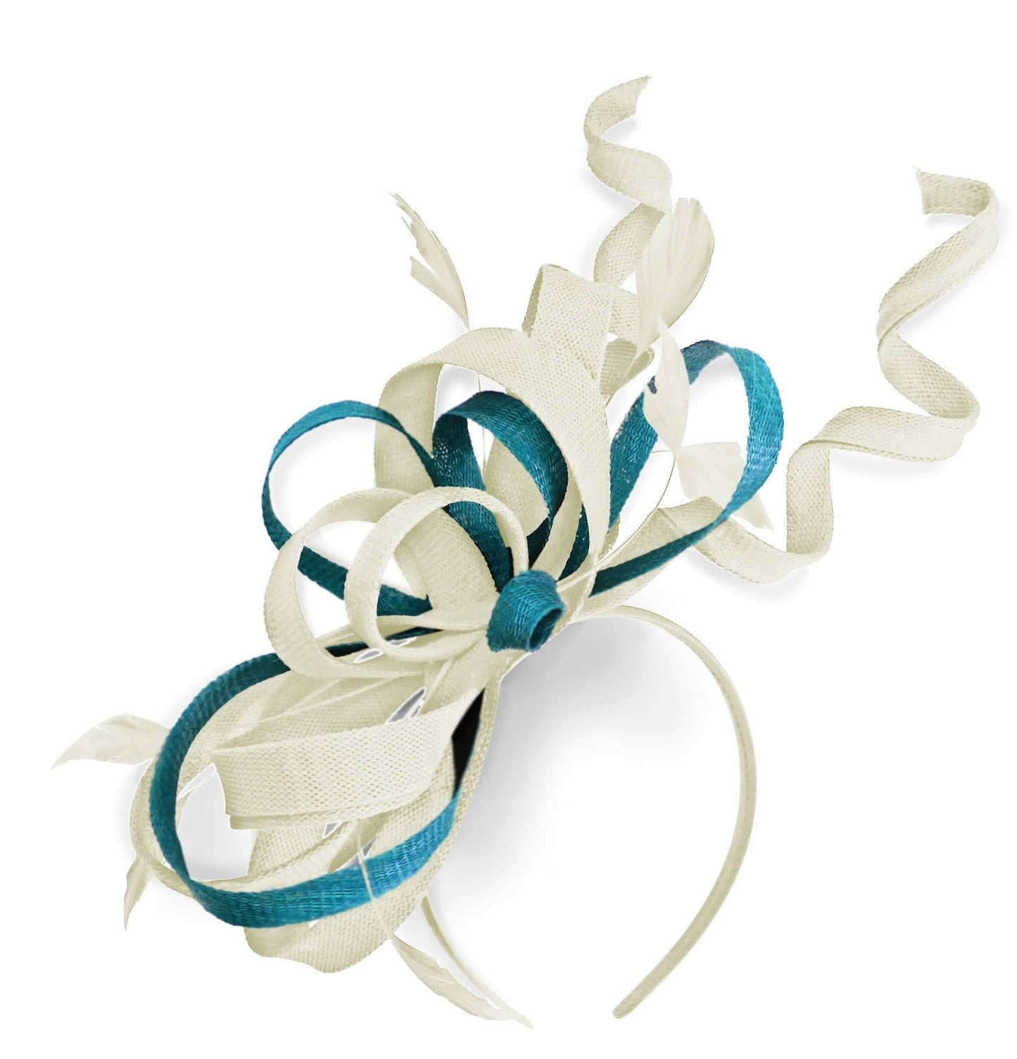 Caprilite Cream Ivory and Aqua Blue Wedding Swirl Fascinator Headband Alice Band Ascot Races Loop Net