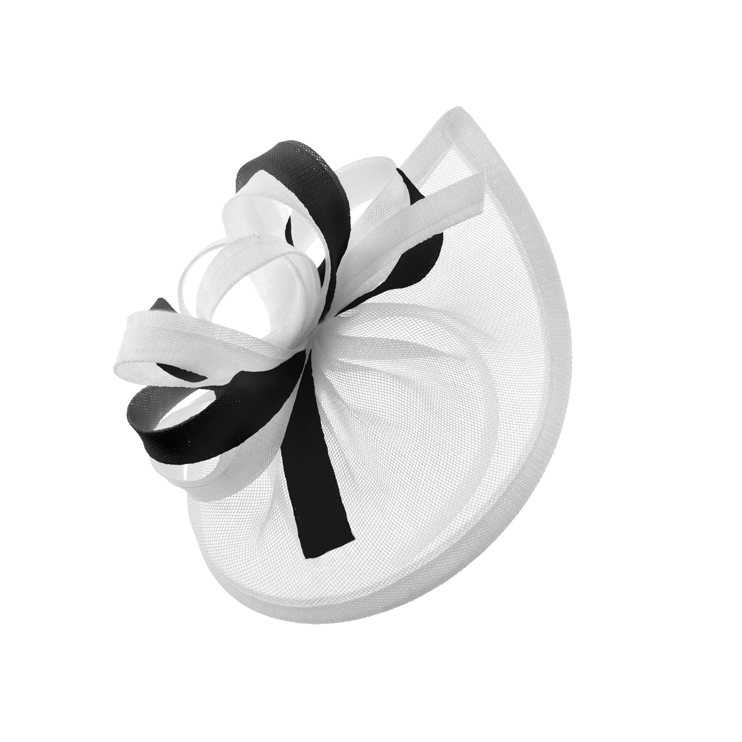 Caprilite Vegan MoonMix Hoop Fascinator Hat on Headband Wedding Ascot Races Bespoke Sinamay Disc - White Black
