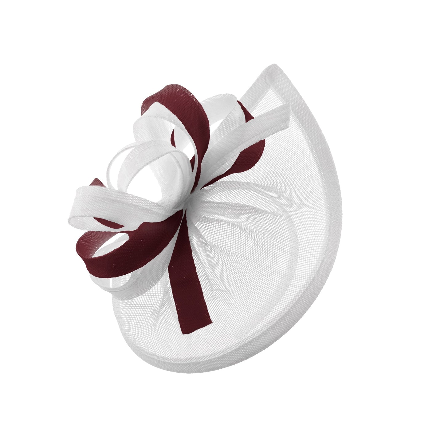 Caprilite Vegan MoonMix Hoop Fascinator Hat on Headband Wedding Ascot Races Bespoke Sinamay Disc - White Burgundy