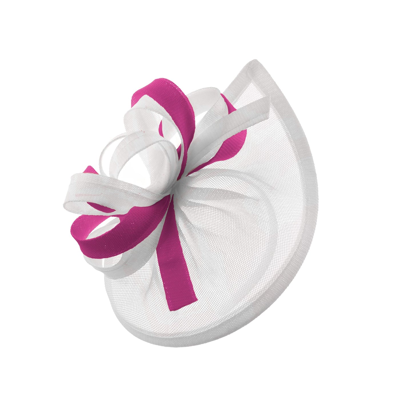 Caprilite Vegan MoonMix Hoop Fascinator Hat on Headband Wedding Ascot Races Bespoke Sinamay Disc - White Fuchsia